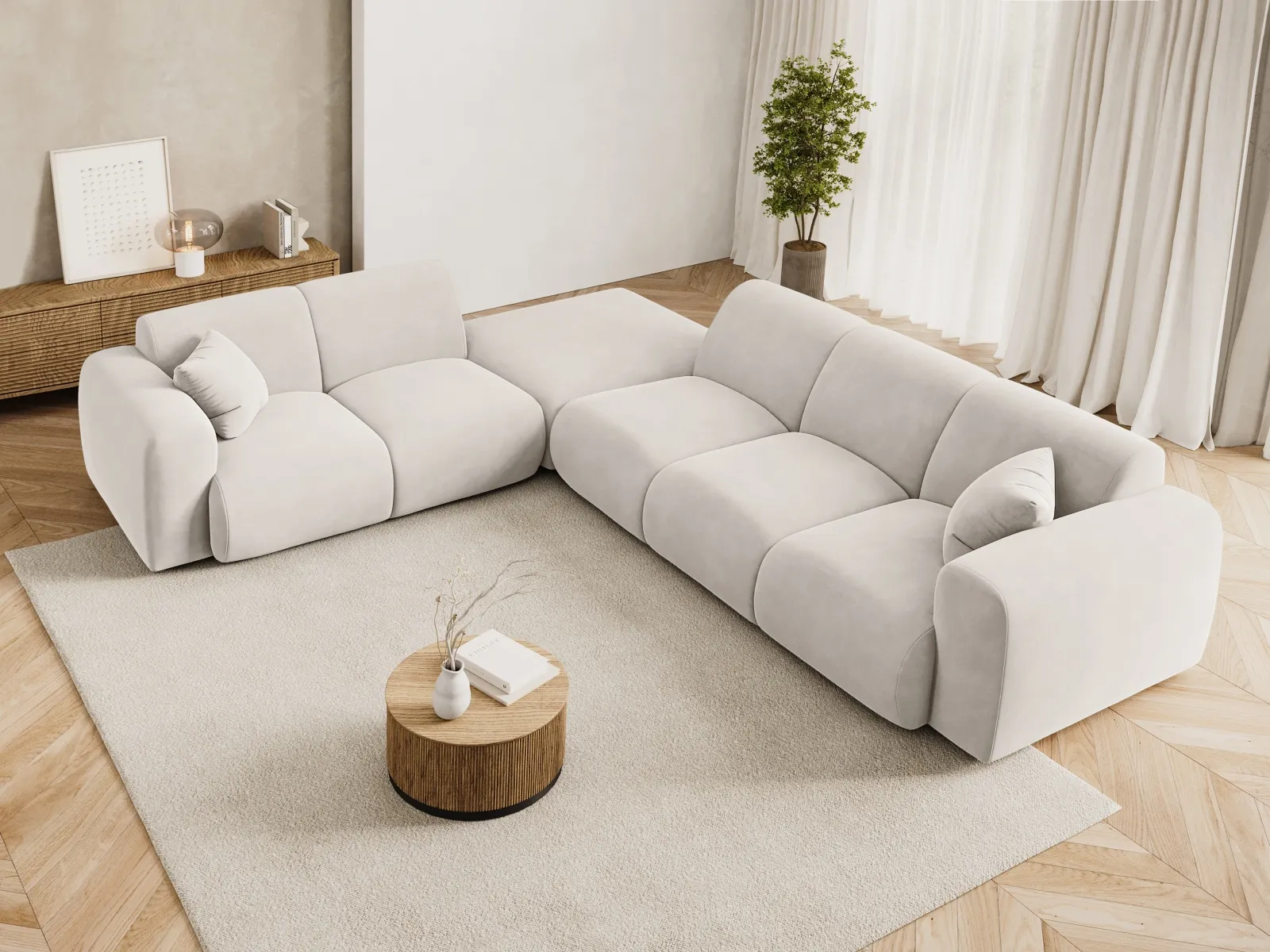 Nolio 4-Sitzer Ecksofa, Linke Seite, aus Samt oder Chenille, 315x250 cm - Image 56