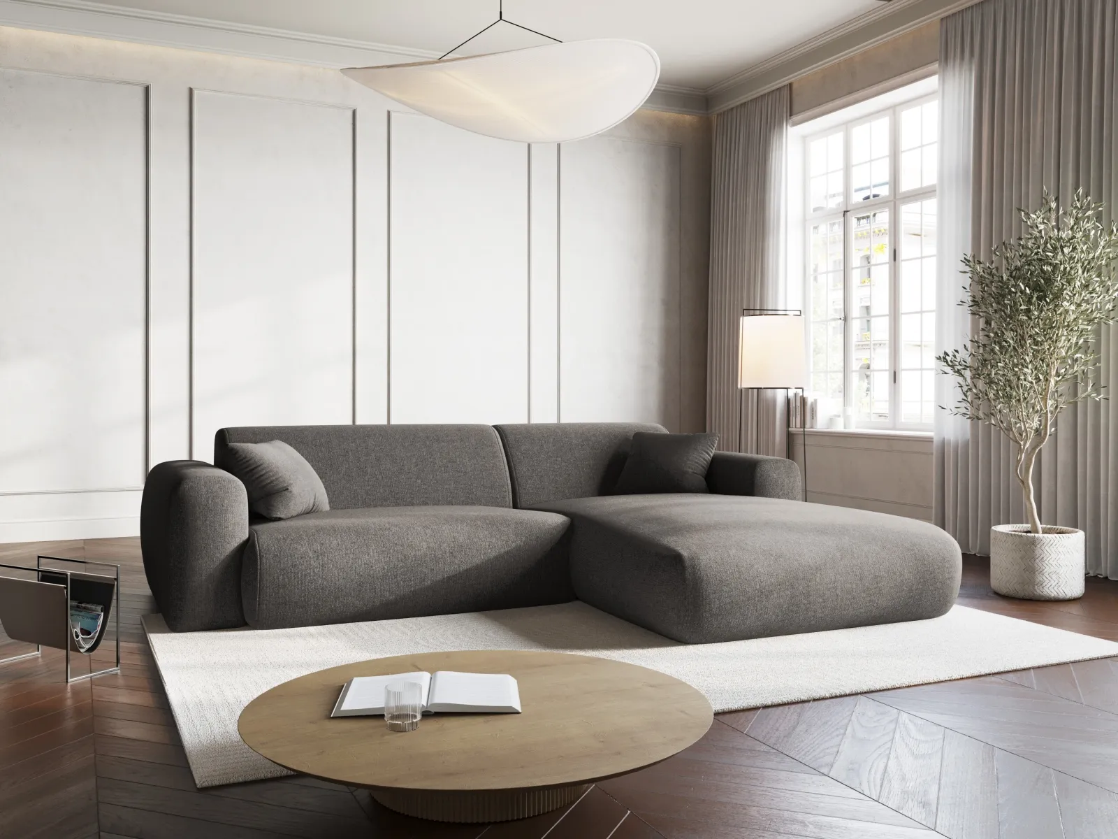 Nolio 4-Sitzer Ecksofa, Rechte Seite, aus Samt oder Chenille, 235x170x72 cm - Image 44