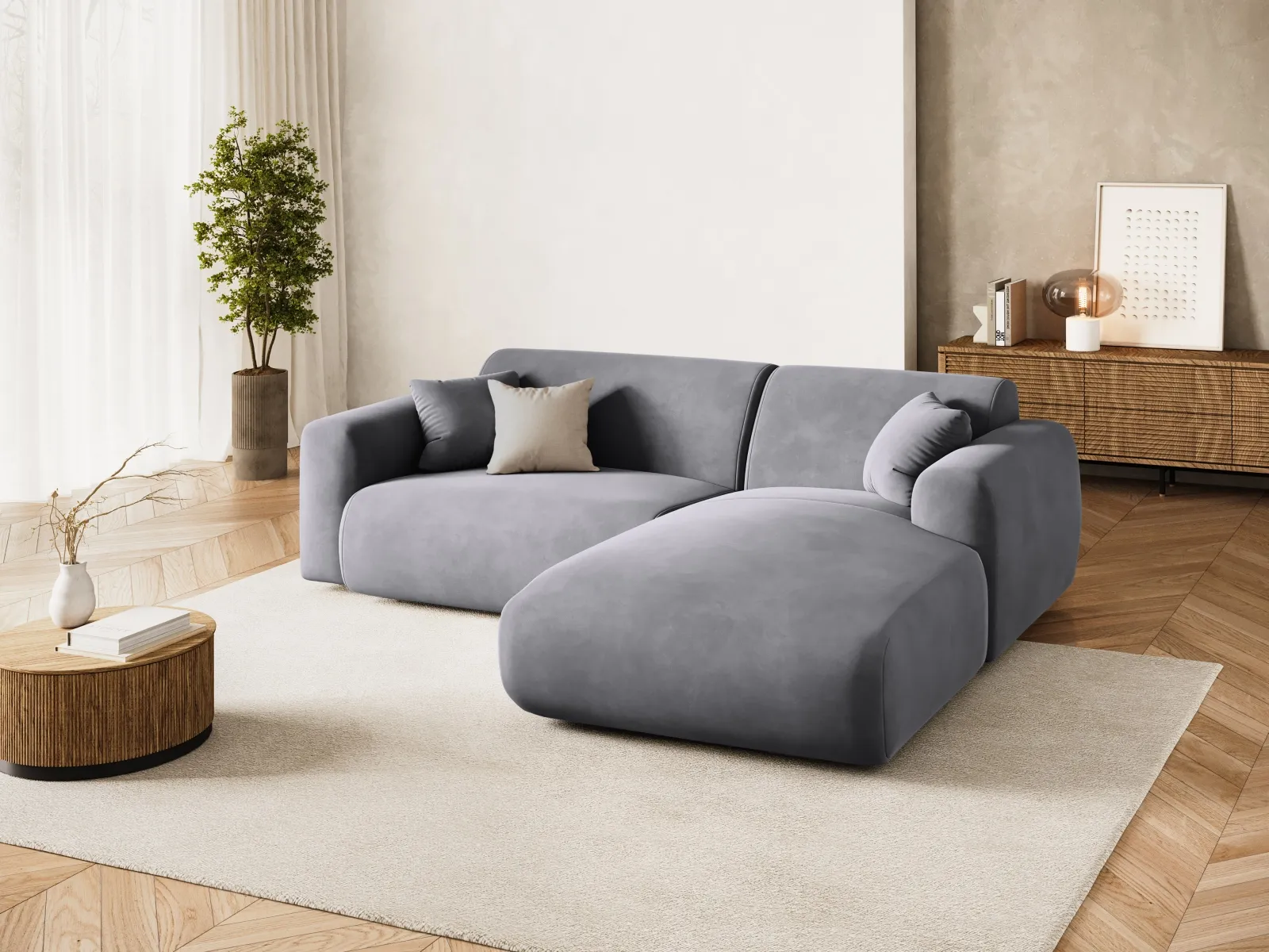 Nolio 4-Sitzer Ecksofa, Rechte Seite, aus Samt oder Chenille, 235x170x72 cm - Image 68