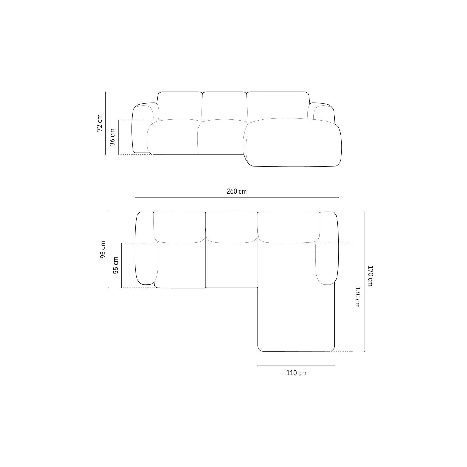 Nolio 4-Sitzer Ecksofa, Rechte Seite, aus Samt oder Chenille, 260x170x72 cm - Image 87