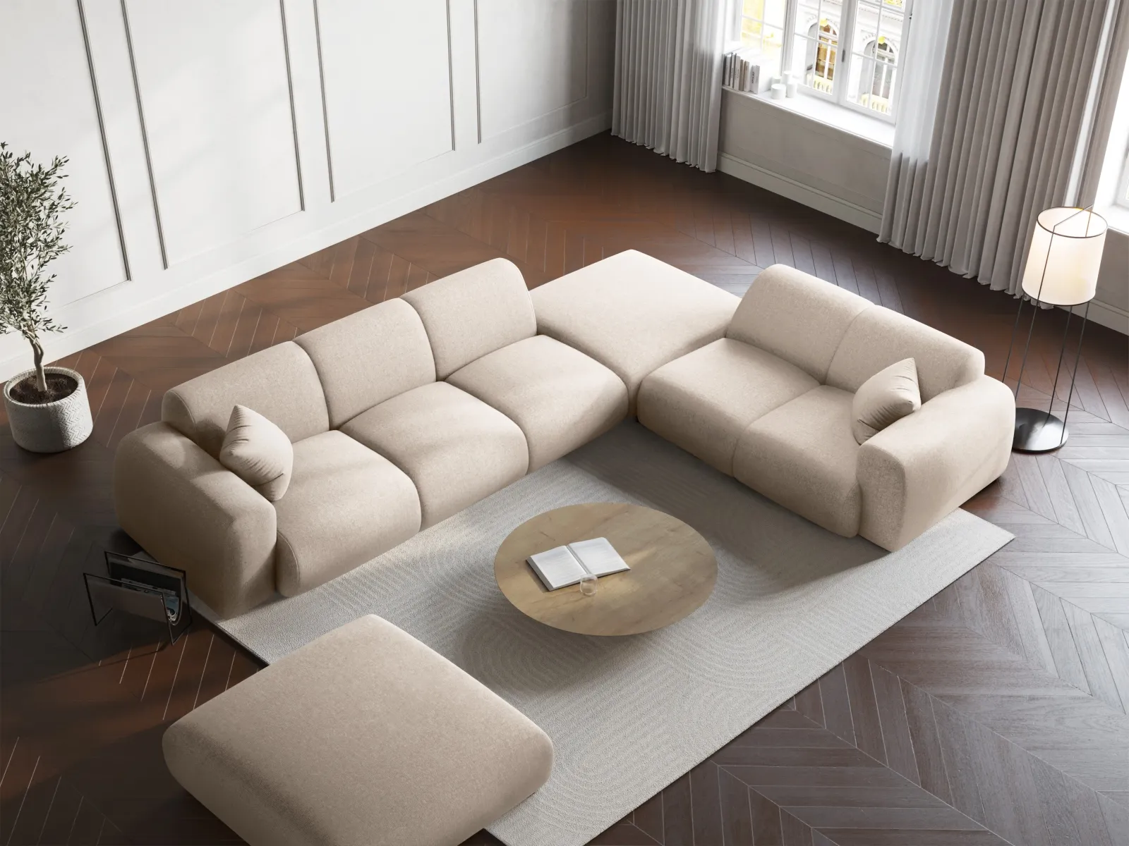 Nolio 4-Sitzer Ecksofa, Rechte Seite, aus Samt oder Chenille, 315x250 cm - Image 2