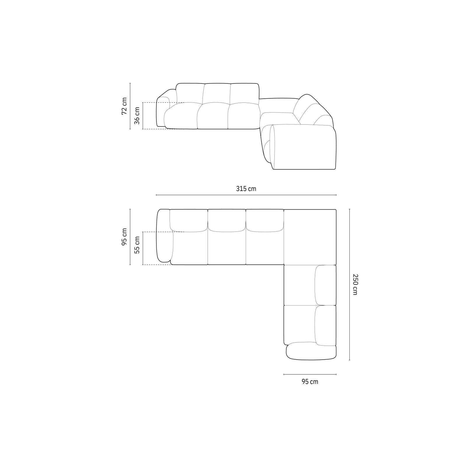 Nolio 4-Sitzer Ecksofa, Rechte Seite, aus Samt oder Chenille, 315x250 cm - Image 74
