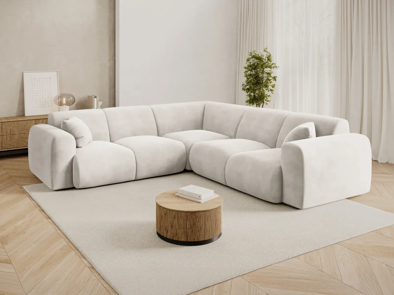 Nolio 5-Sitzer Ecksofa, symmetrisch, aus Samt oder Chenille, 252x252x72 cm - Image 47