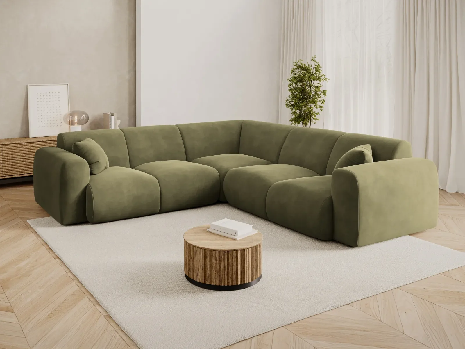 Nolio 5-Sitzer Ecksofa, symmetrisch, aus Samt oder Chenille, 252x252x72 cm - Image 67