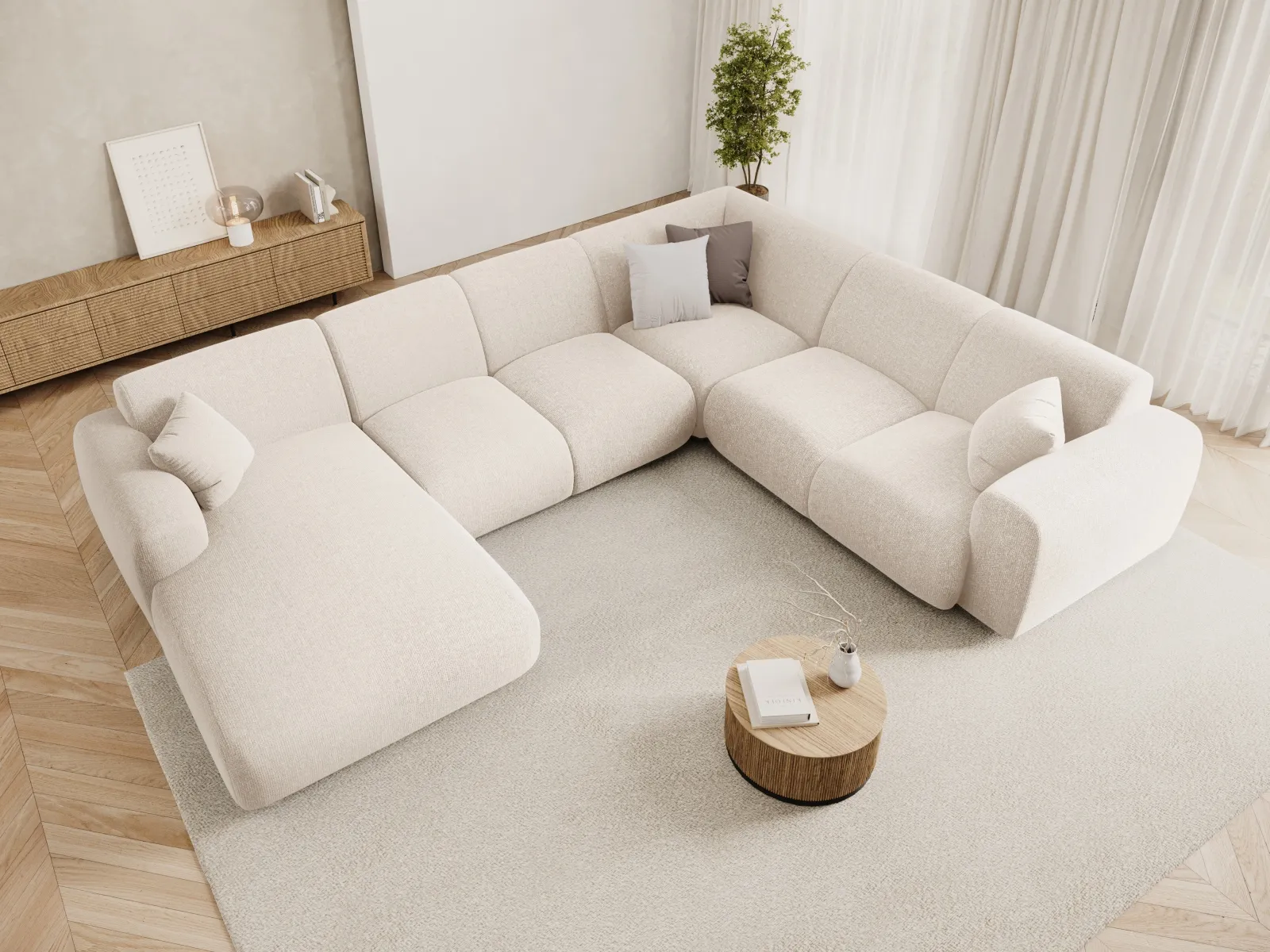 Nolio 6-Sitzer Panorama Ecksofa, Rechte Seite, aus Samt oder Chenille, 342x252x72 cm - Image 2