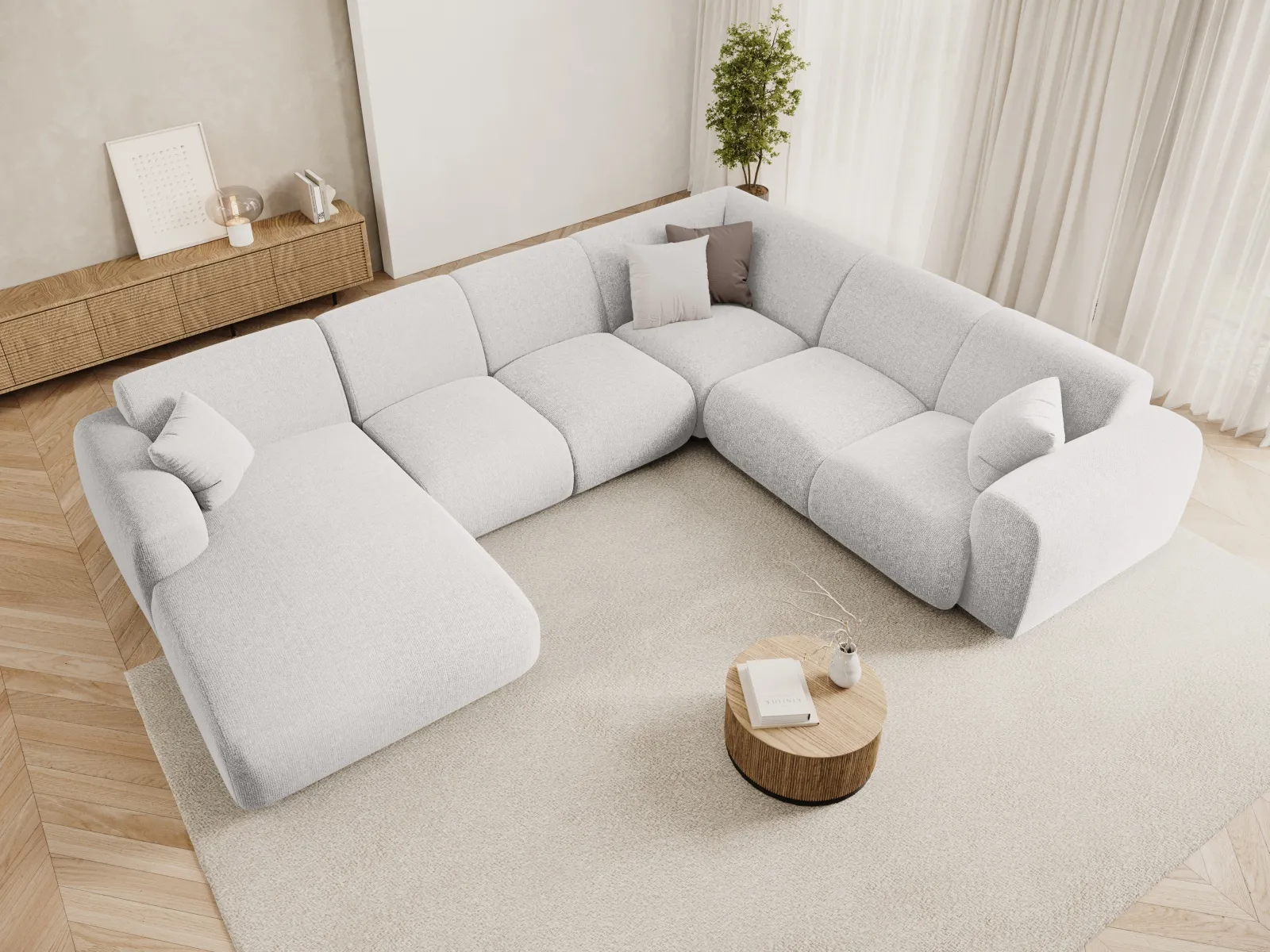 Nolio 6-Sitzer Panorama Ecksofa, Rechte Seite, aus Samt oder Chenille, 342x252x72 cm - Image 32