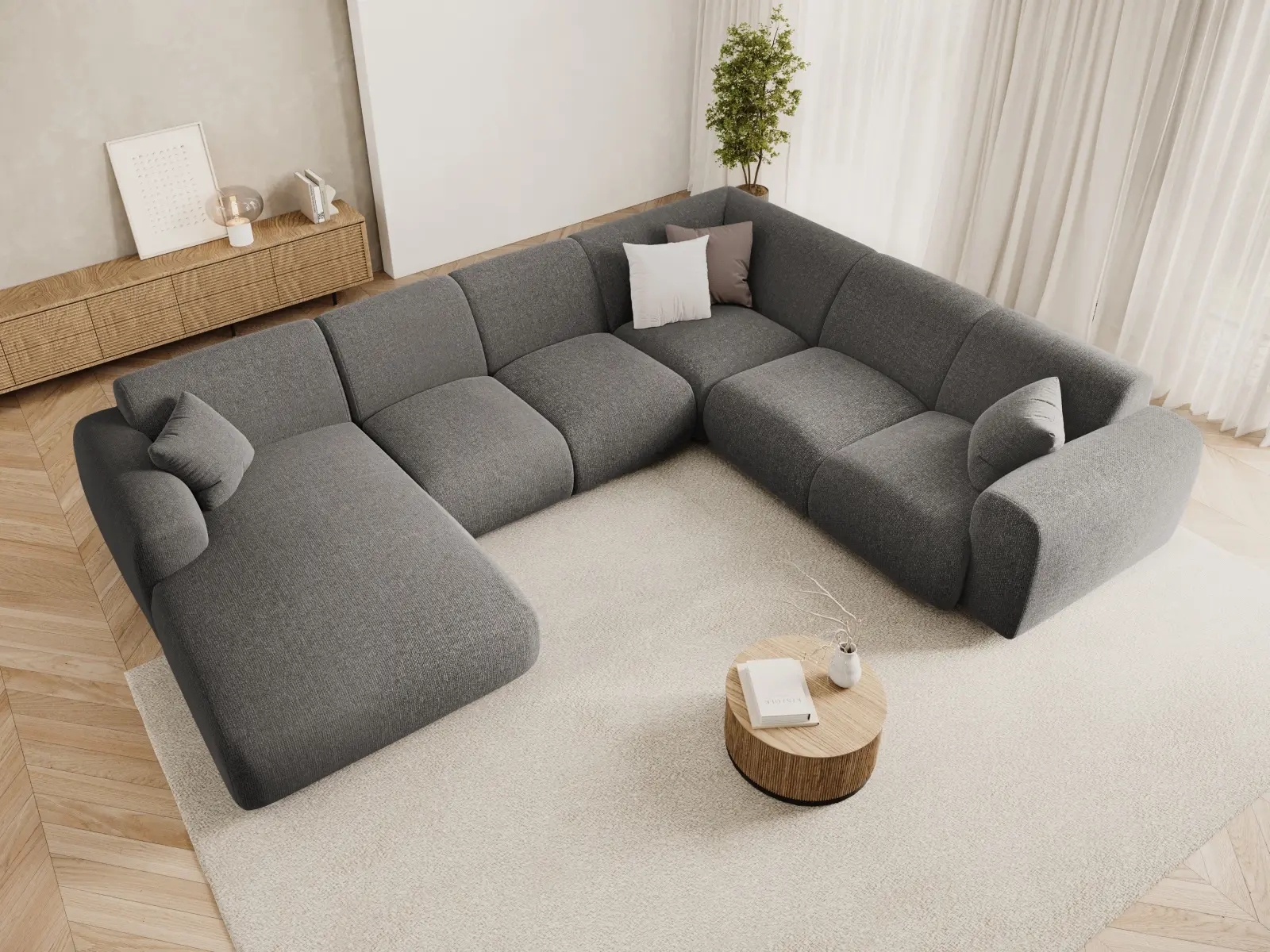 Nolio 6-Sitzer Panorama Ecksofa, Rechte Seite, aus Samt oder Chenille, 342x252x72 cm - Image 37
