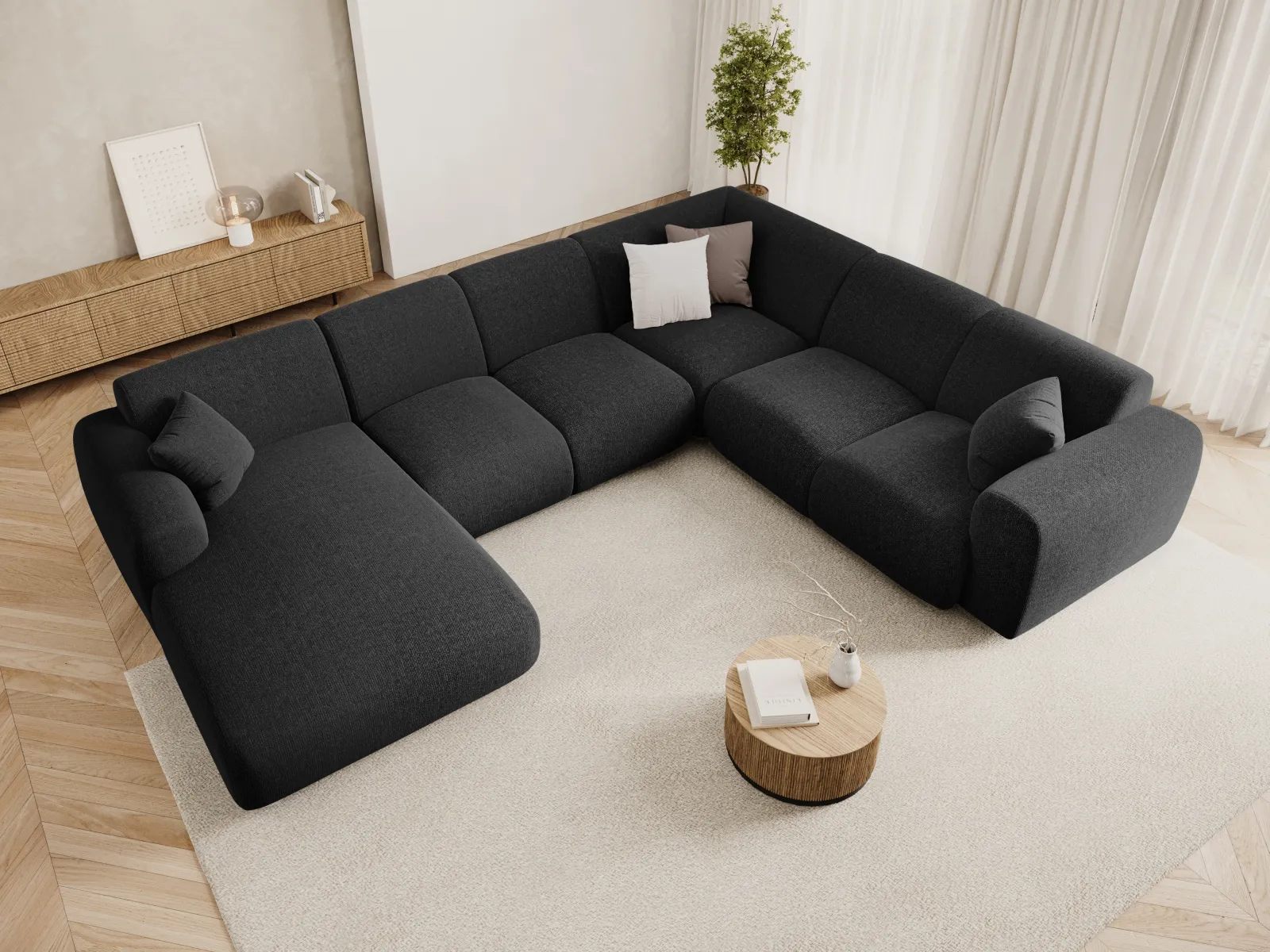 Nolio 6-Sitzer Panorama Ecksofa, Rechte Seite, aus Samt oder Chenille, 342x252x72 cm - Image 42