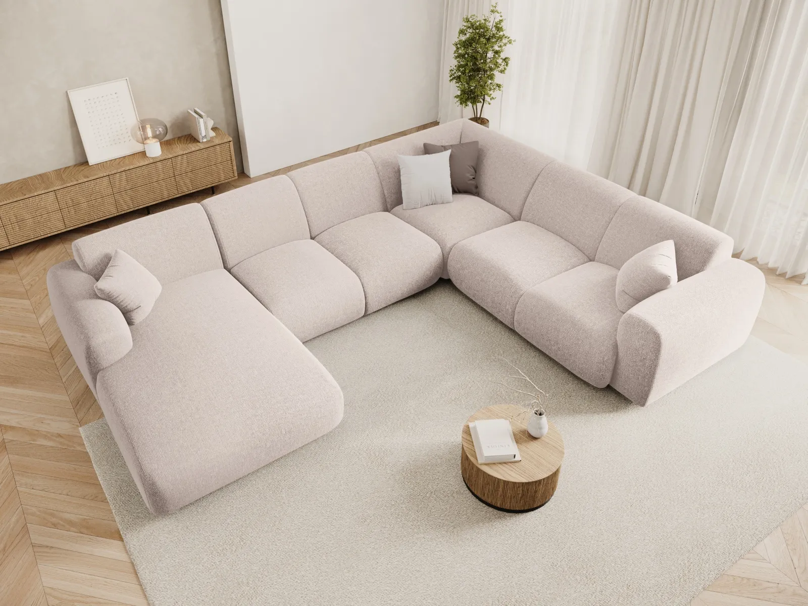 Nolio 6-Sitzer Panorama Ecksofa, Rechte Seite, aus Samt oder Chenille, 342x252x72 cm - Image 7