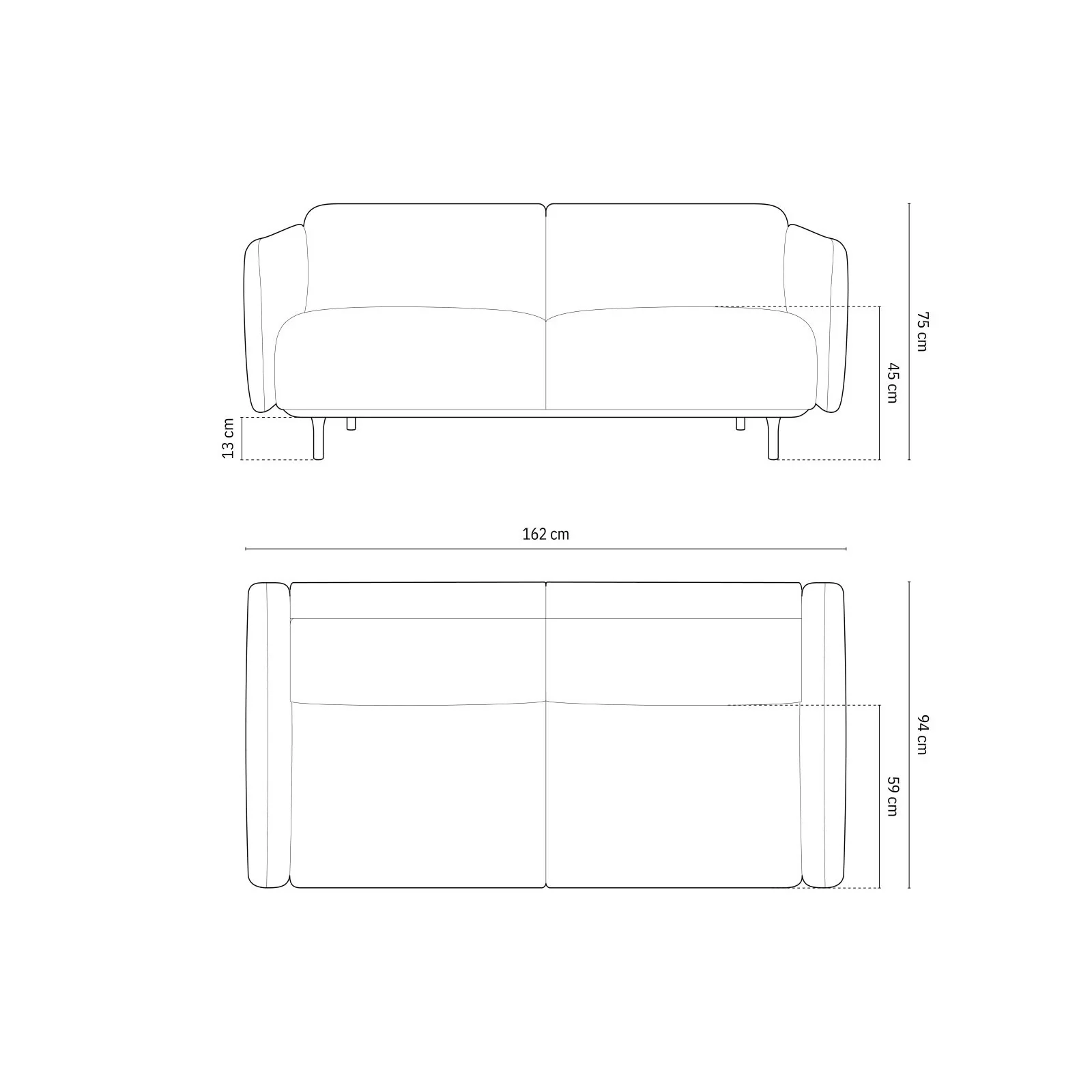 Noomi 2-Sitzer Sofa aus Samt oder Strukturstoff, 162x94 cm - Image 26