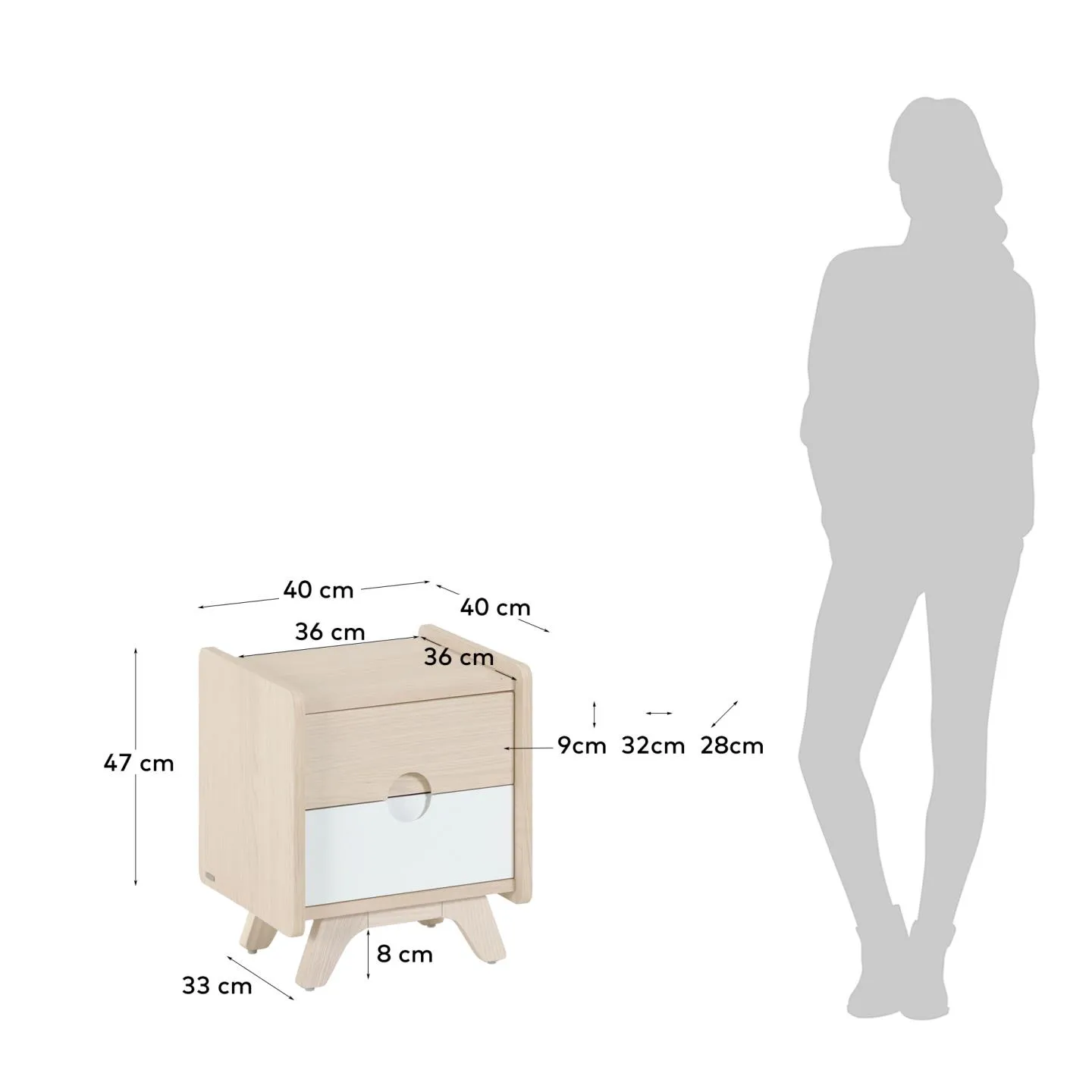 Nunila Nachttisch Eschenfurnier und Beine aus massivem Eschenholz 40 x 47 cm - Image 5