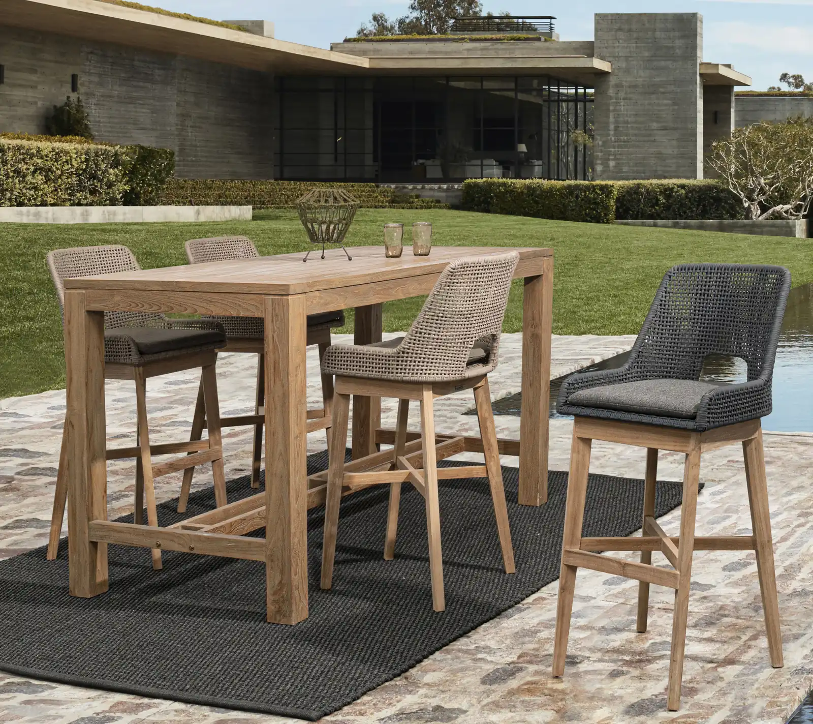 Outdoor Barhocker Hesperia mit Kissen Taupe - Image 3
