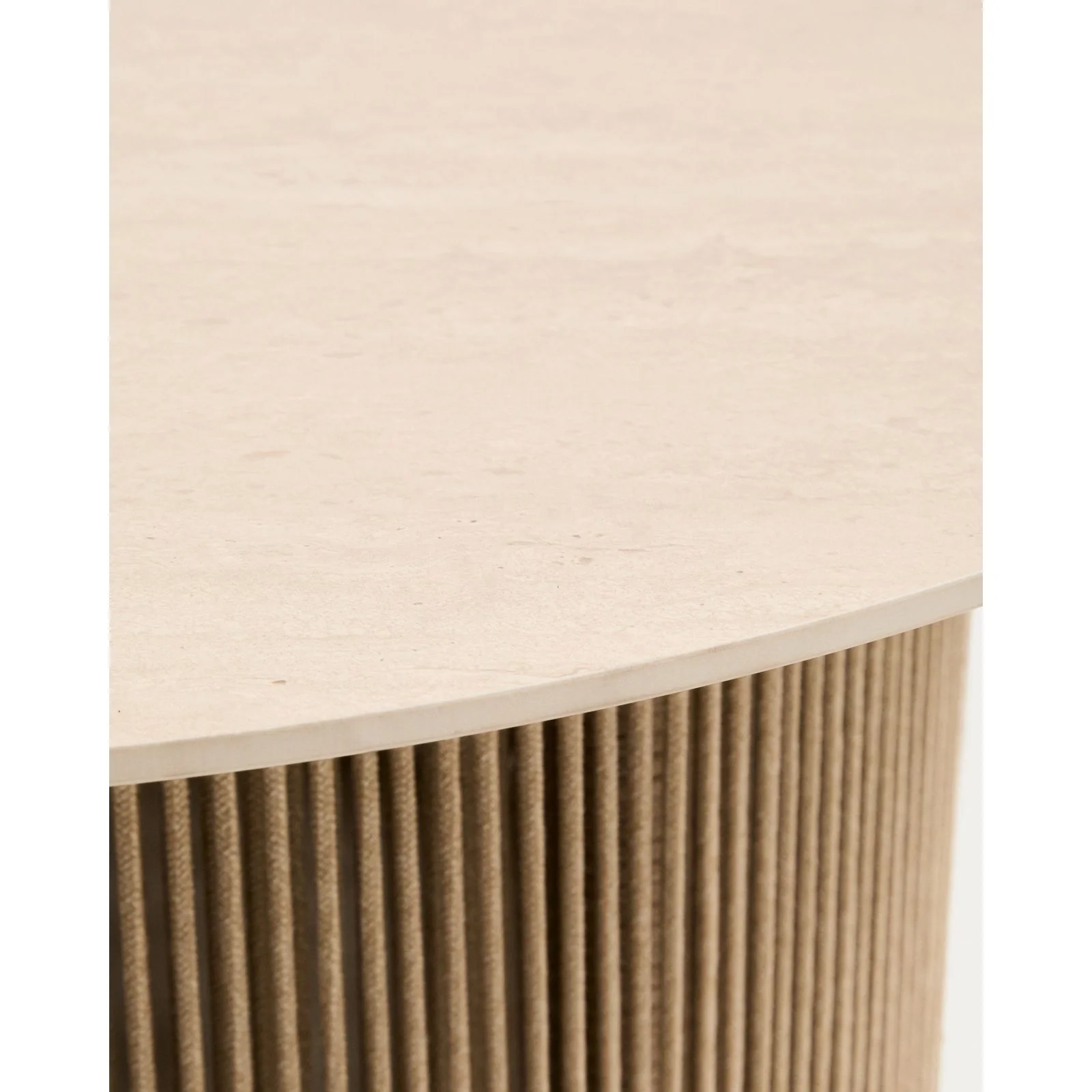 Outdoor-Couchtisch Orosei aus Sinterstein, Aluminium in Naturfarbe und beigem Seil Ø 90 cm - Image 4