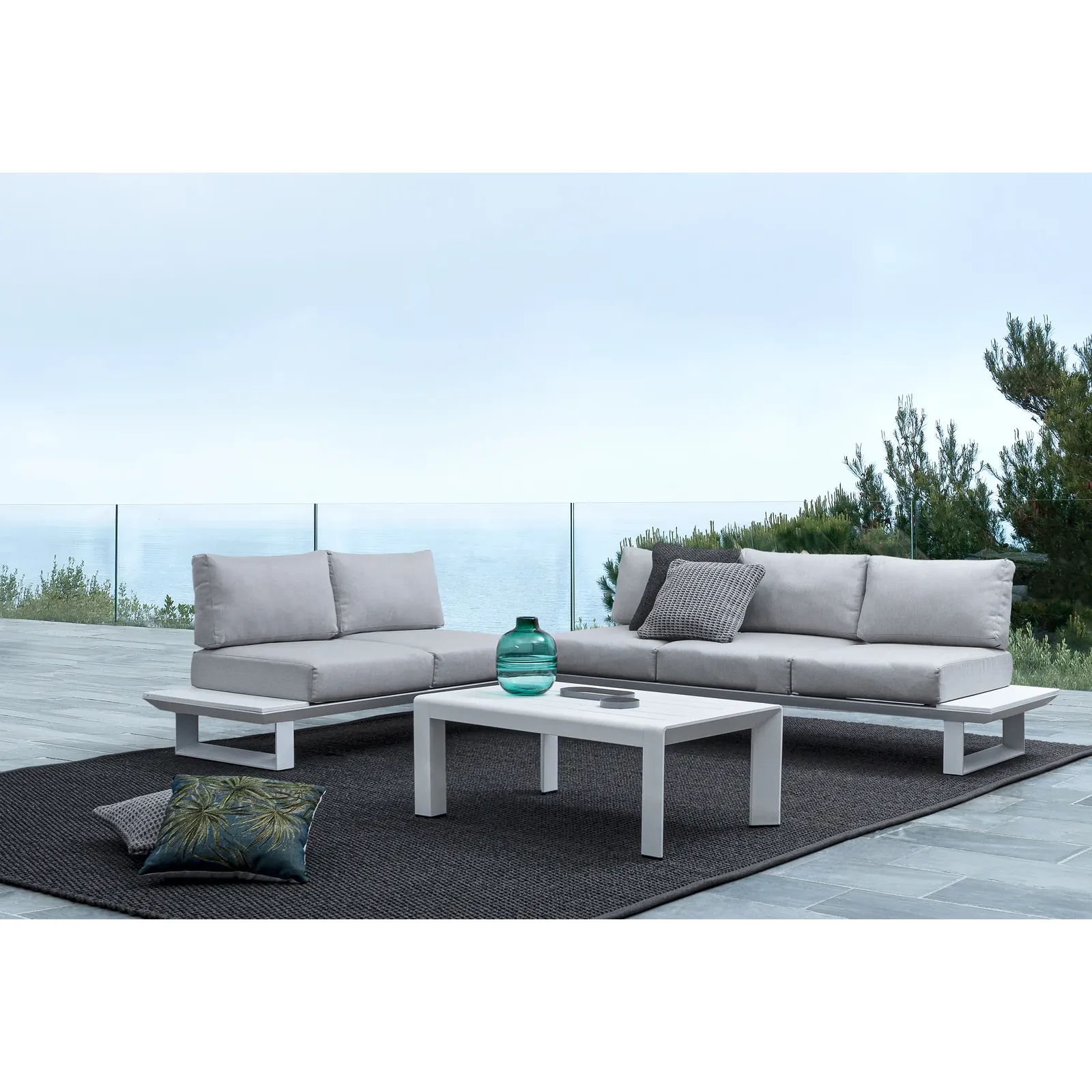 Gartenlounge Eck-Sitzgruppe mit Kissen Weiß CX21 Konnor - Image 4