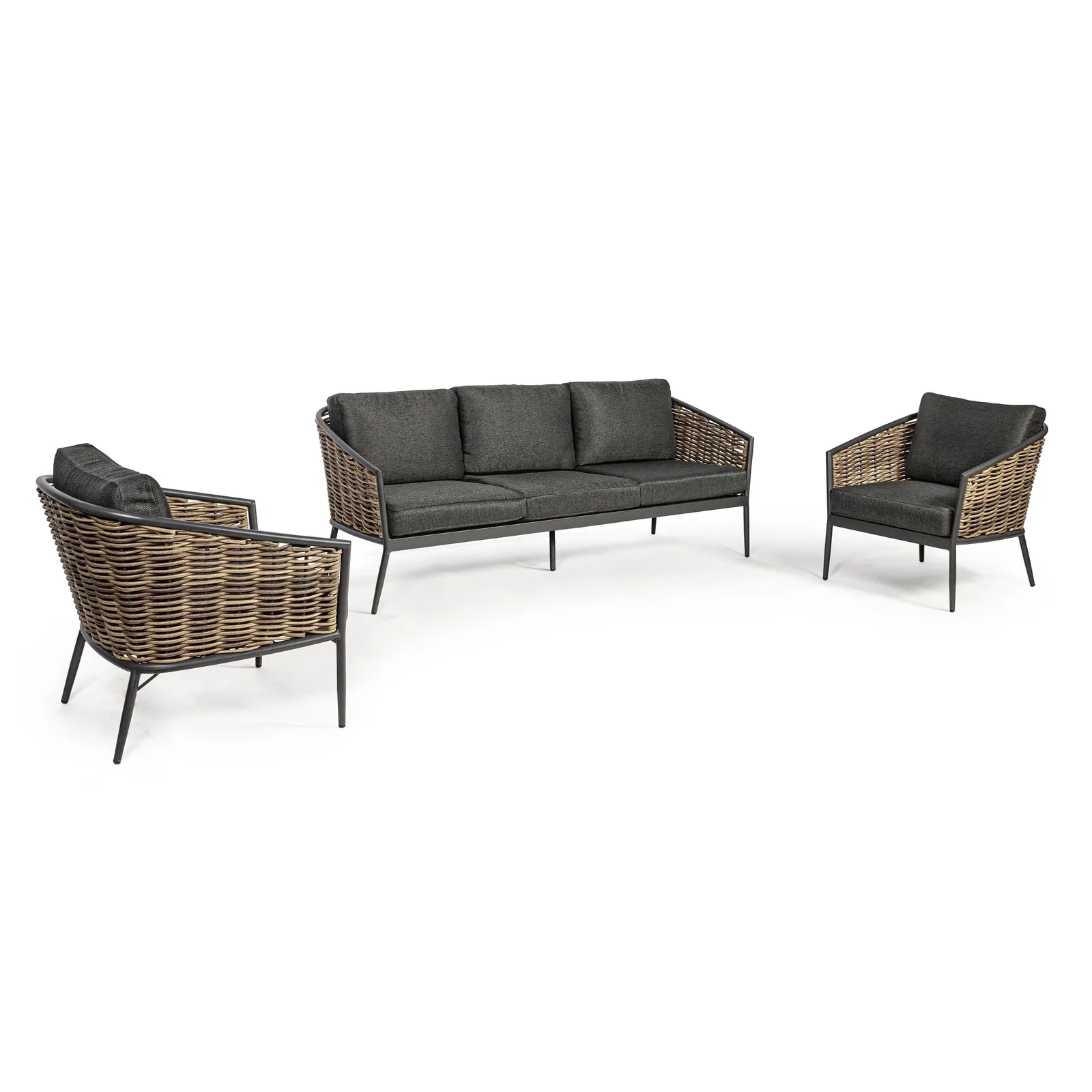 Gartenlounge Set 3er Set Maribela Anthrazit mit Kissen YK13