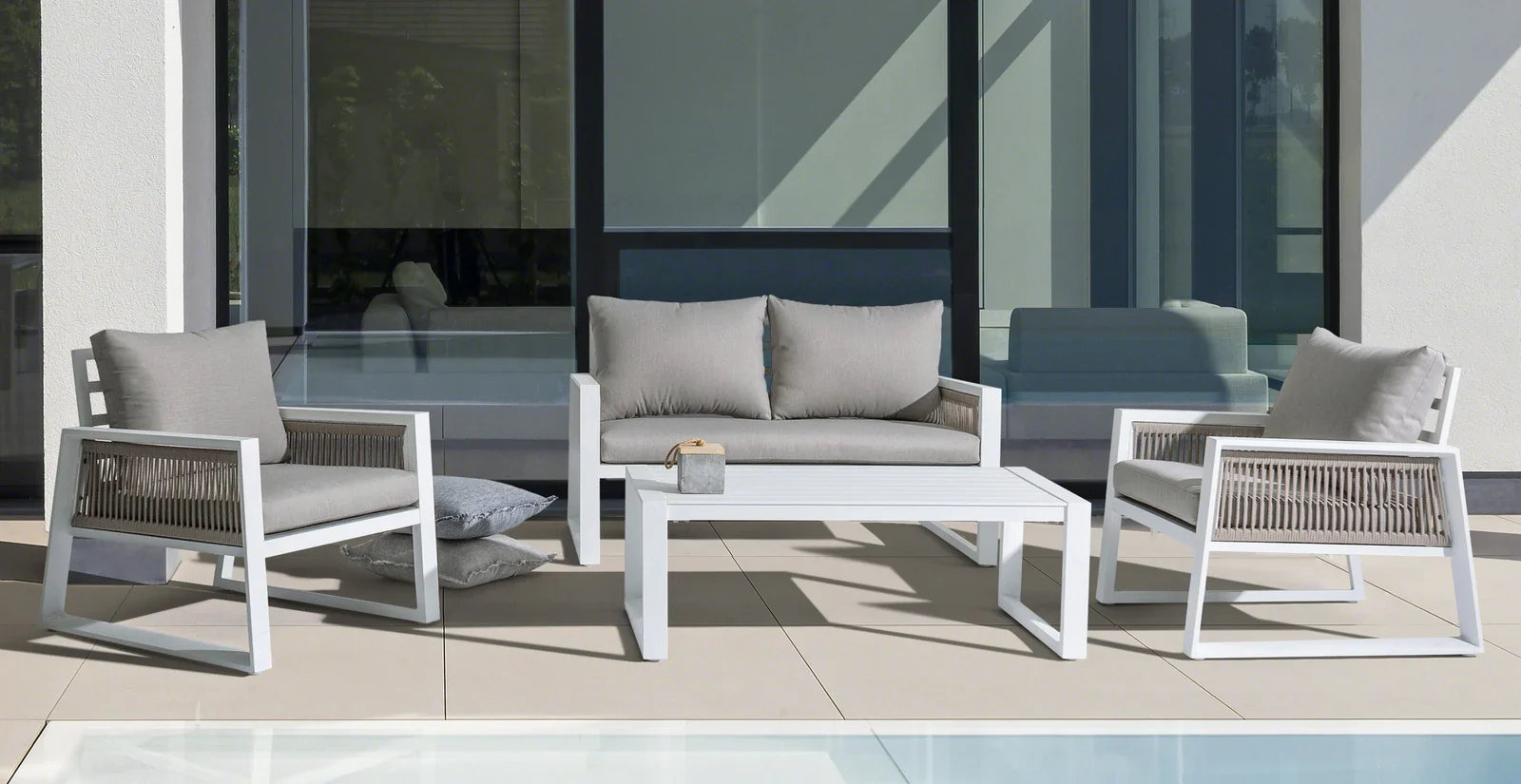 Gartenlounge Set 4er Set mit Kissen Captiva Weiß LH30 - Image 5