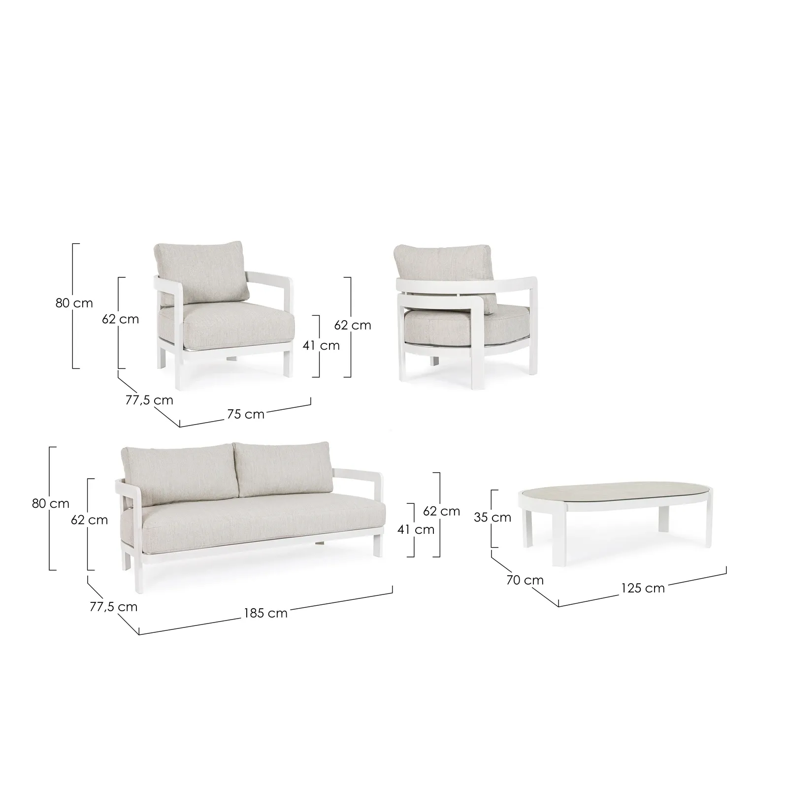 Gartenlounge Set 4er mit Kissen Presley Weiß WG20 - Image 6