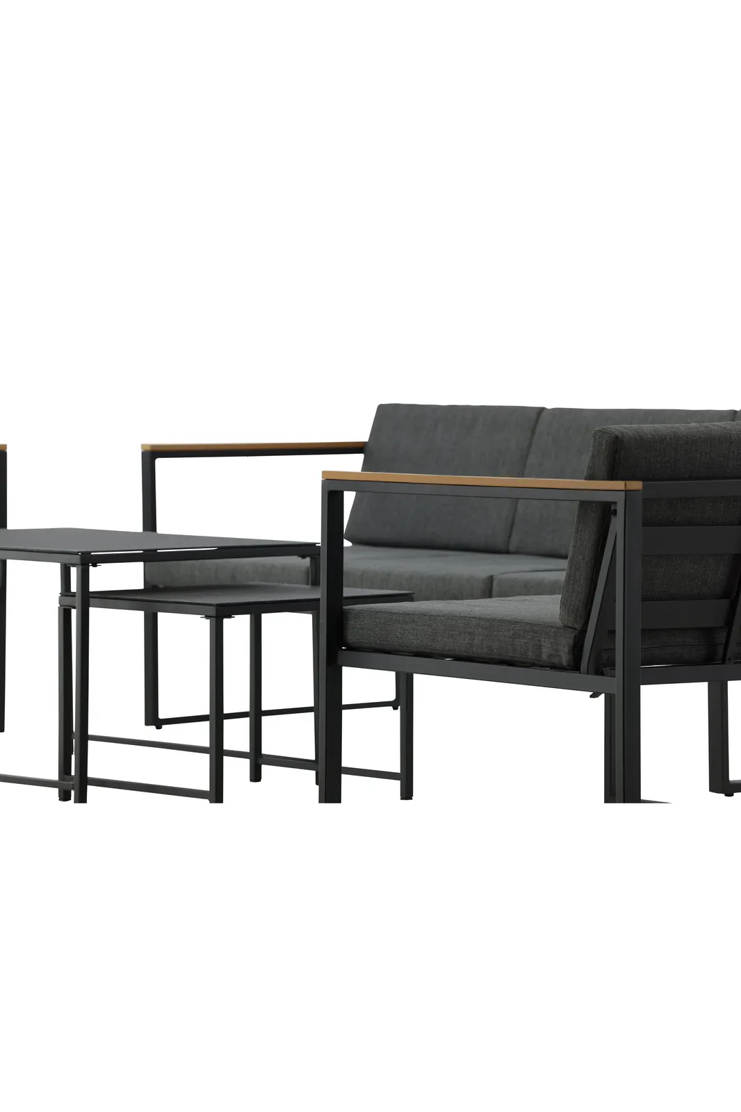 Outdoor Lounge-Sitzgruppe Dakar aus Stahl mit Sprayglas Tischplatte in Schwarz und grauen Kissen - Image 9