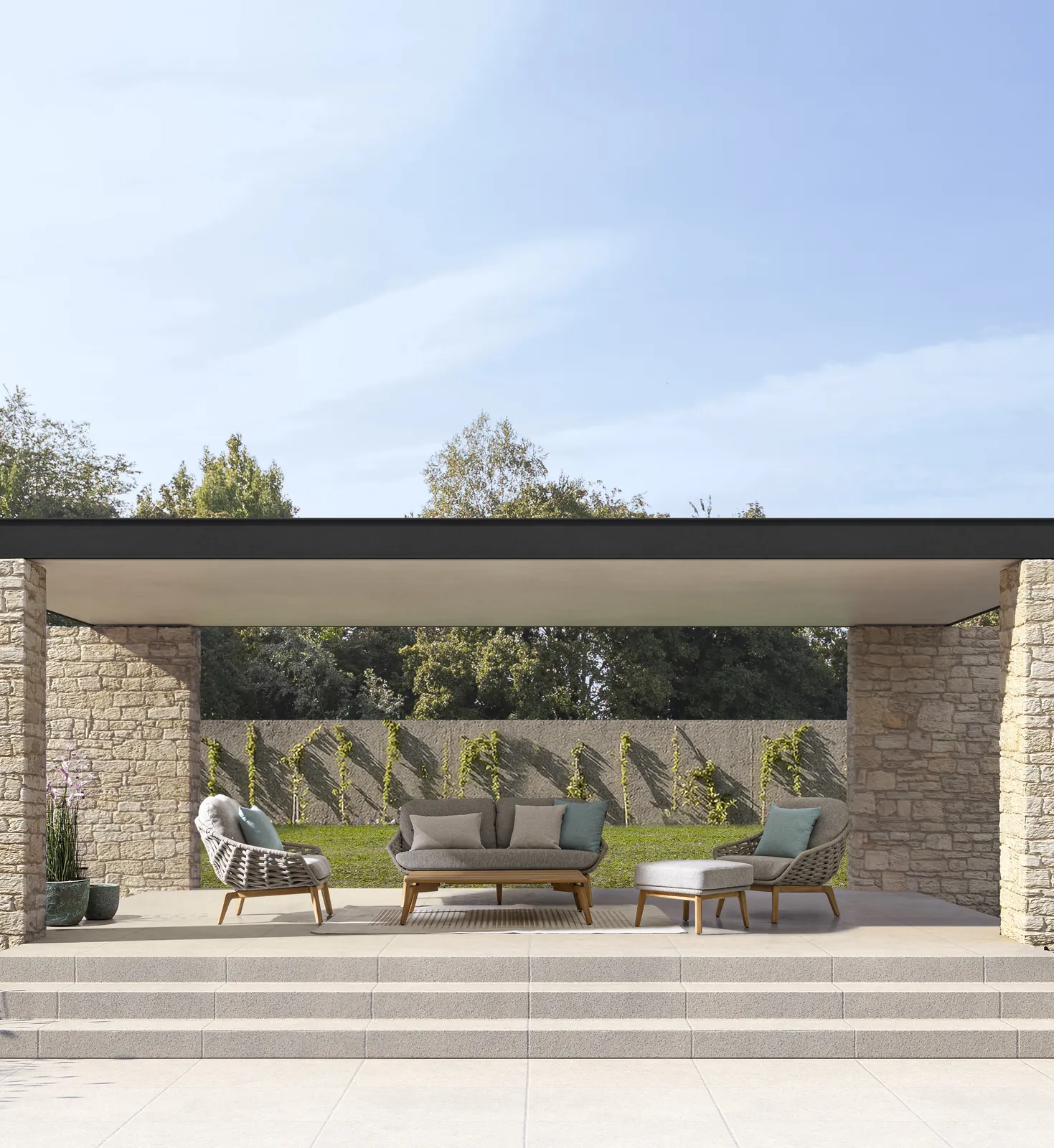 Outdoor Sessel mit Kissen Tamires Beige - Image 3