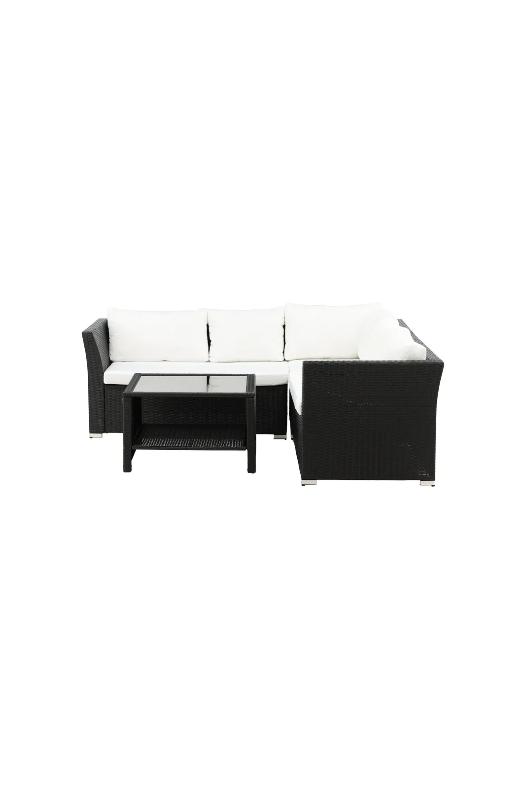 Outdoor Set Haiti aus schwarzem Geflecht mit weißen Kissen - Image 4