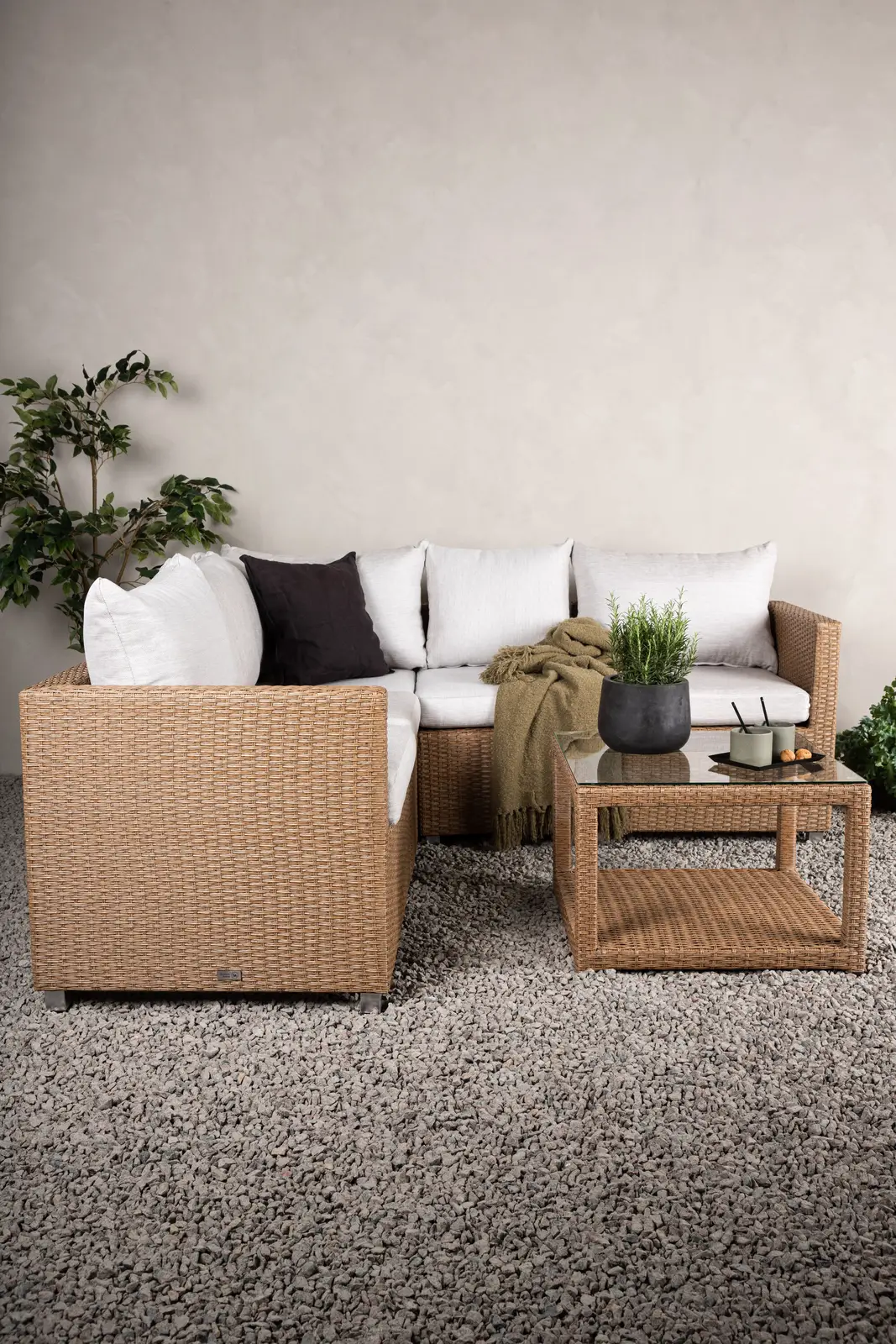 Outdoor Set Vamos aus Kunststoffgeflecht mit Kissen in Nature/Sand - Image 5