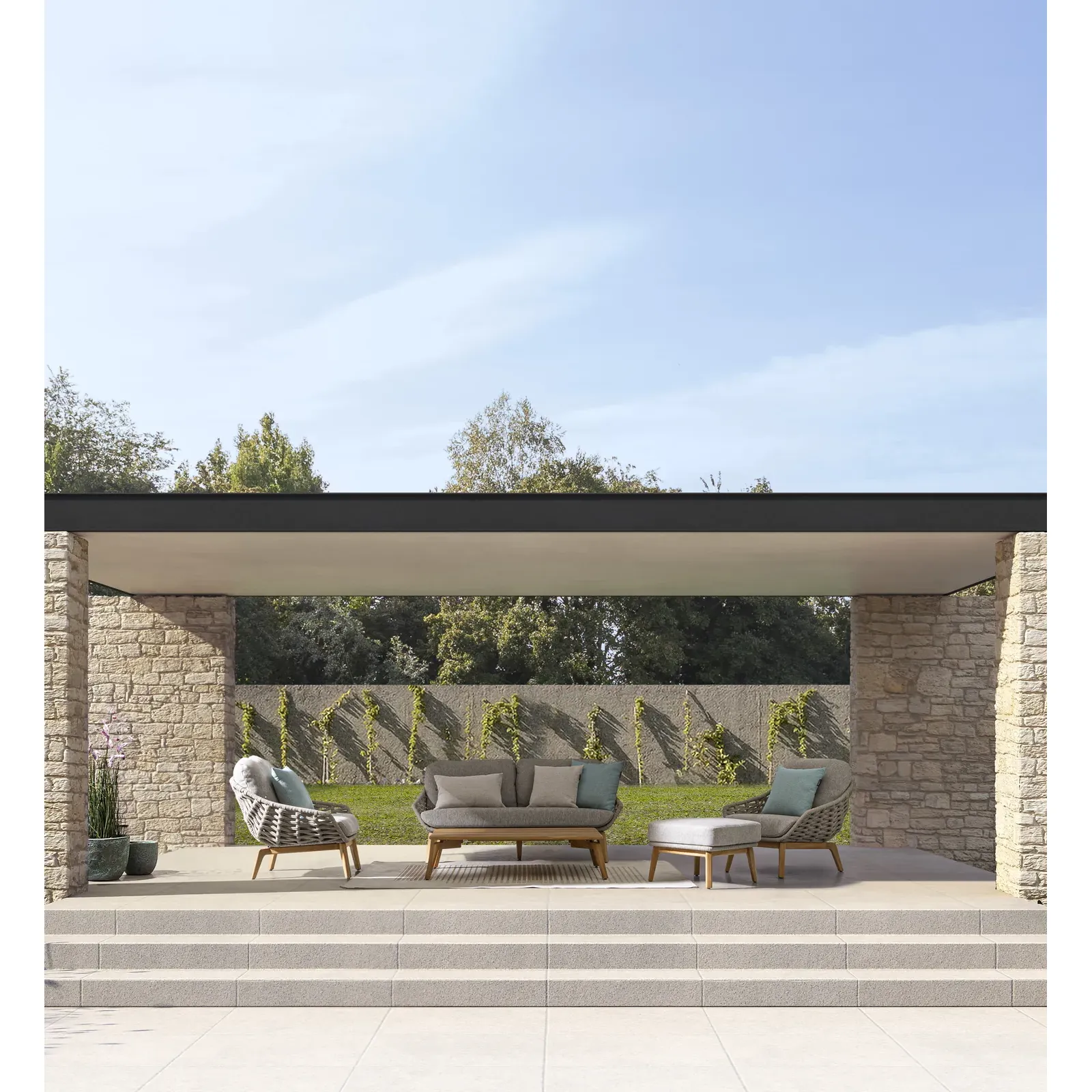 Garten-Sofa 2 bis 3-Sitzer mit Kissen Tamires Beige - Image 3