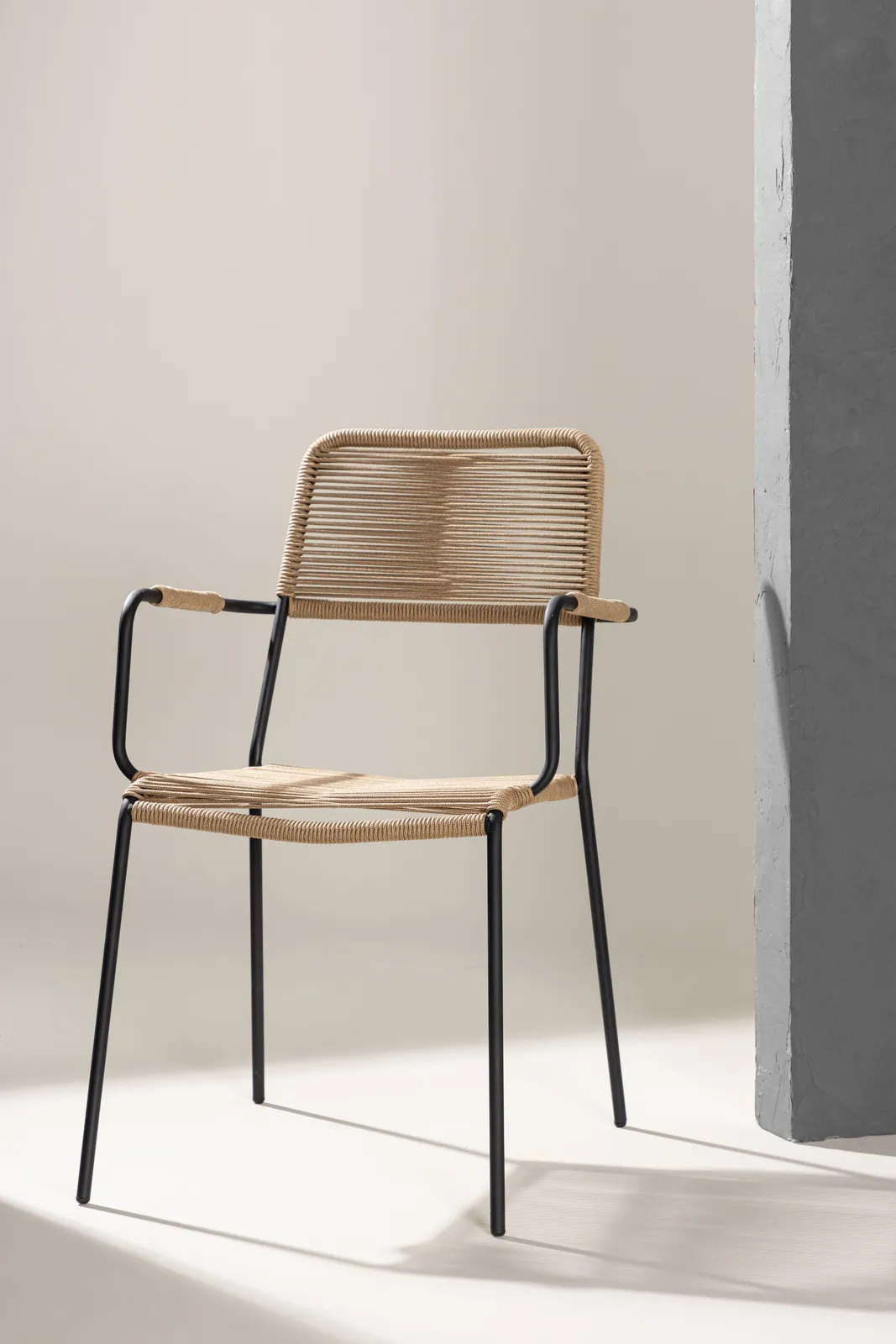 Outdoor Stuhl Lindos aus Polyesterseil und Stahl in Schwarz/Braun - Image 2