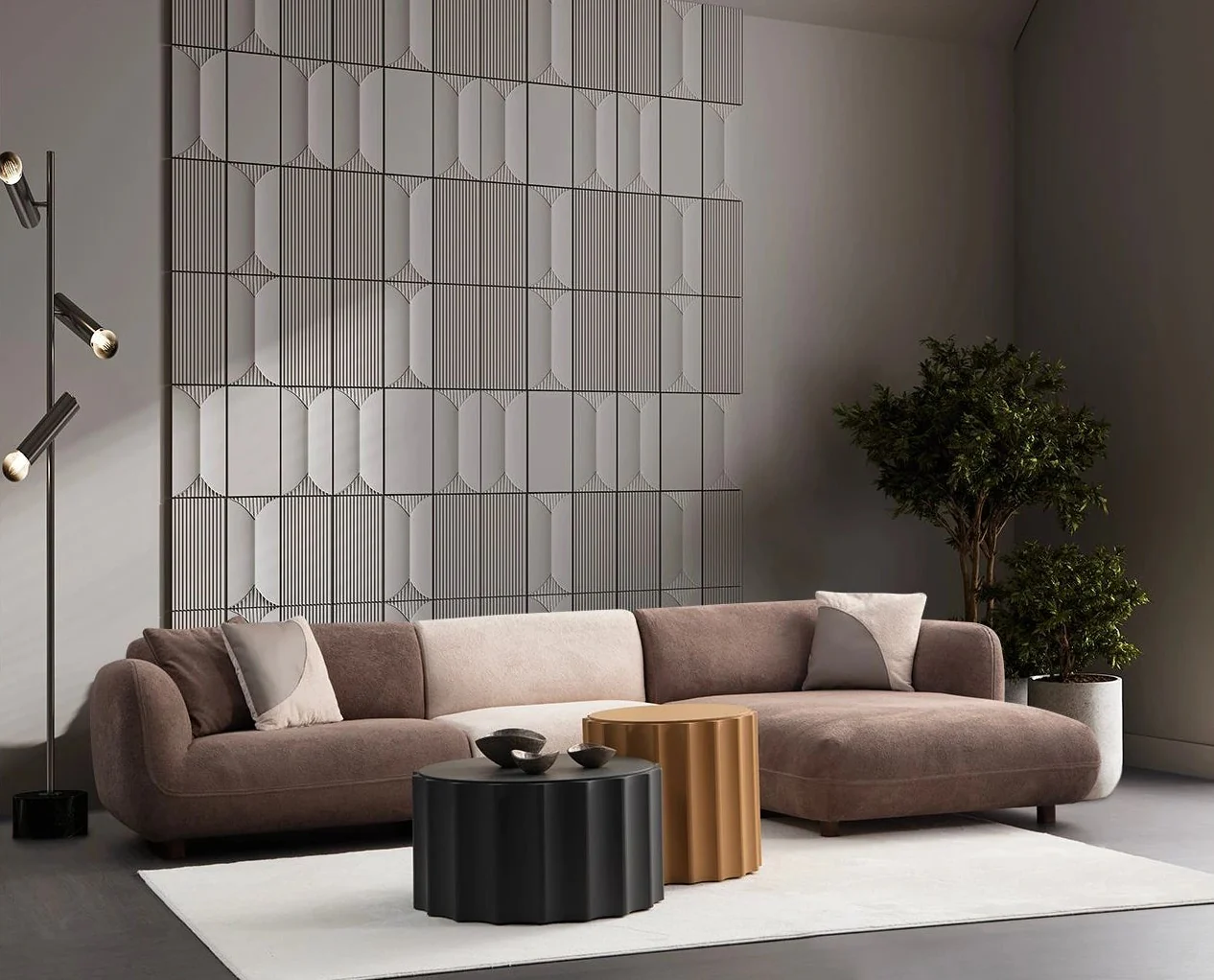 Pavia Ecksofa, Rechte Seite, in Creme und Braun, 345x170 cm - Image 3