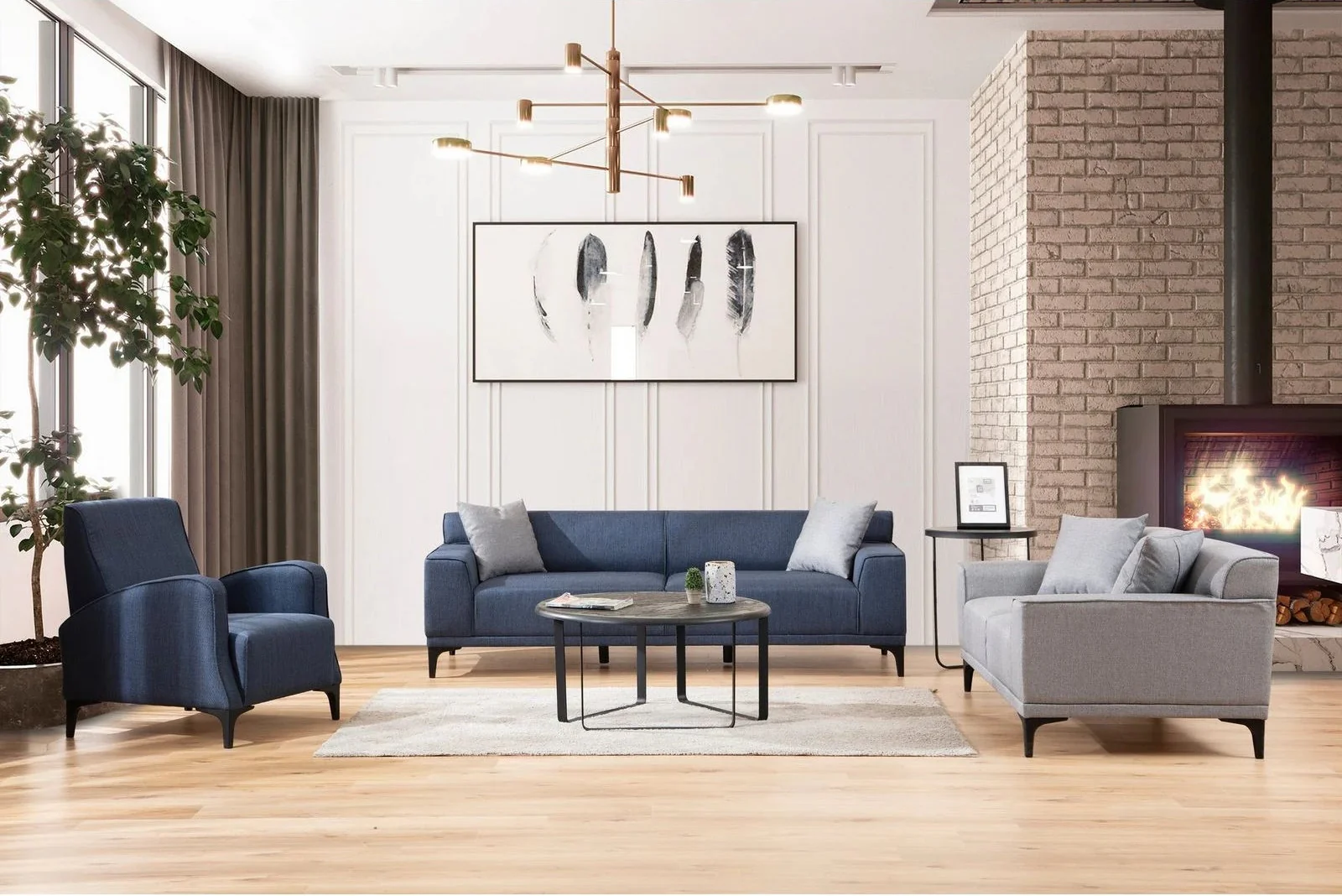 Petra 3-Sitzer Sofa in Blau, 165x87 cm - Image 6