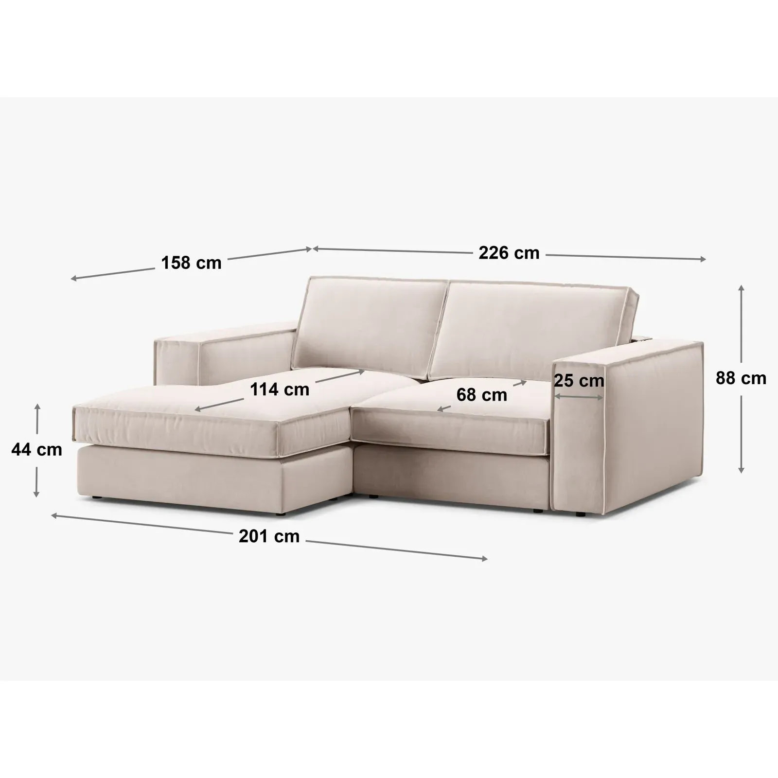 Pola 2-Sitzer Ecksofa, Linke Seite, aus Samt oder Strukturstoff, 226x158 cm - Image 20