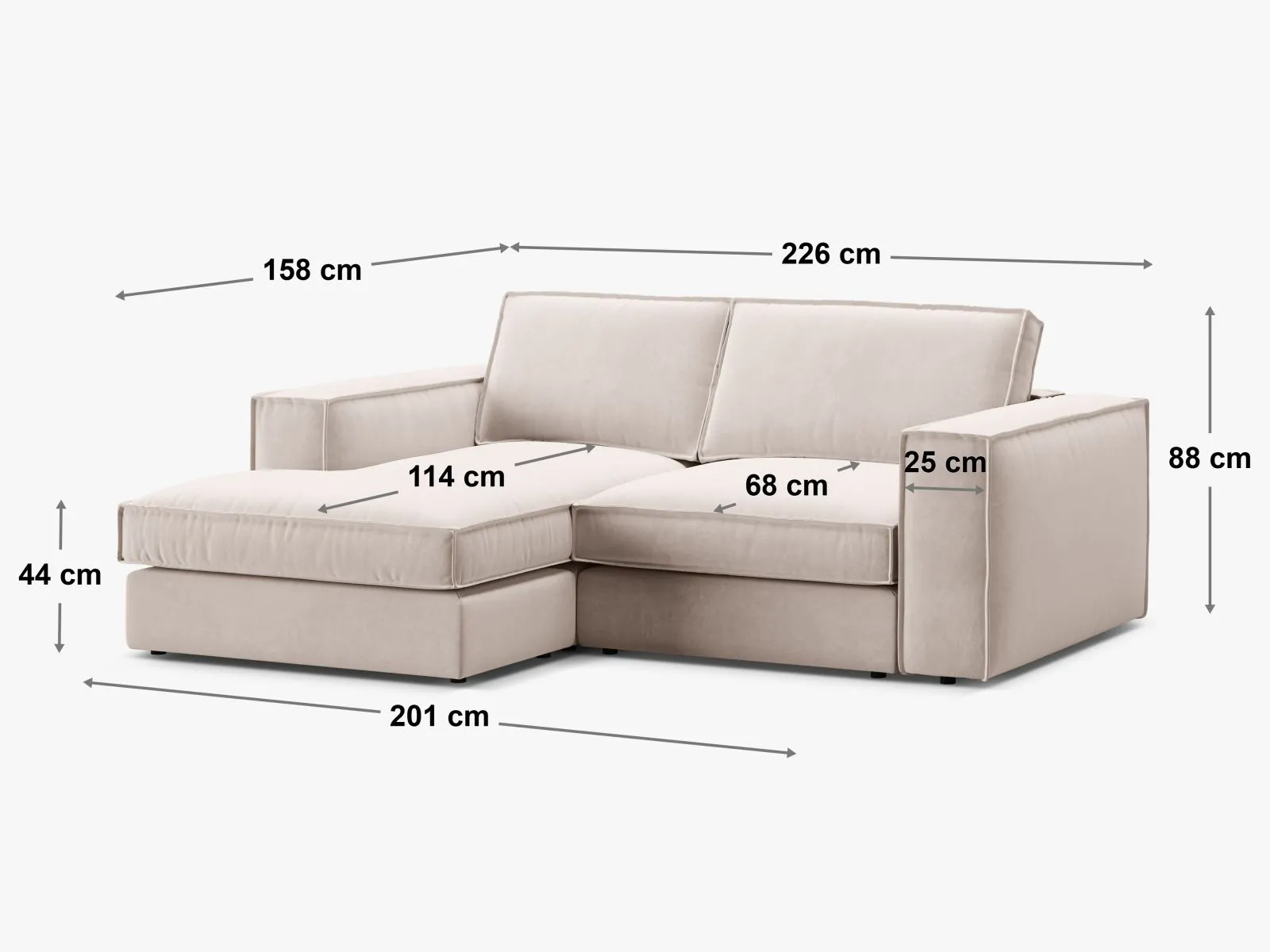 Pola 2-Sitzer Ecksofa, Linke Seite, aus Samt oder Strukturstoff, 226x158 cm - Image 32