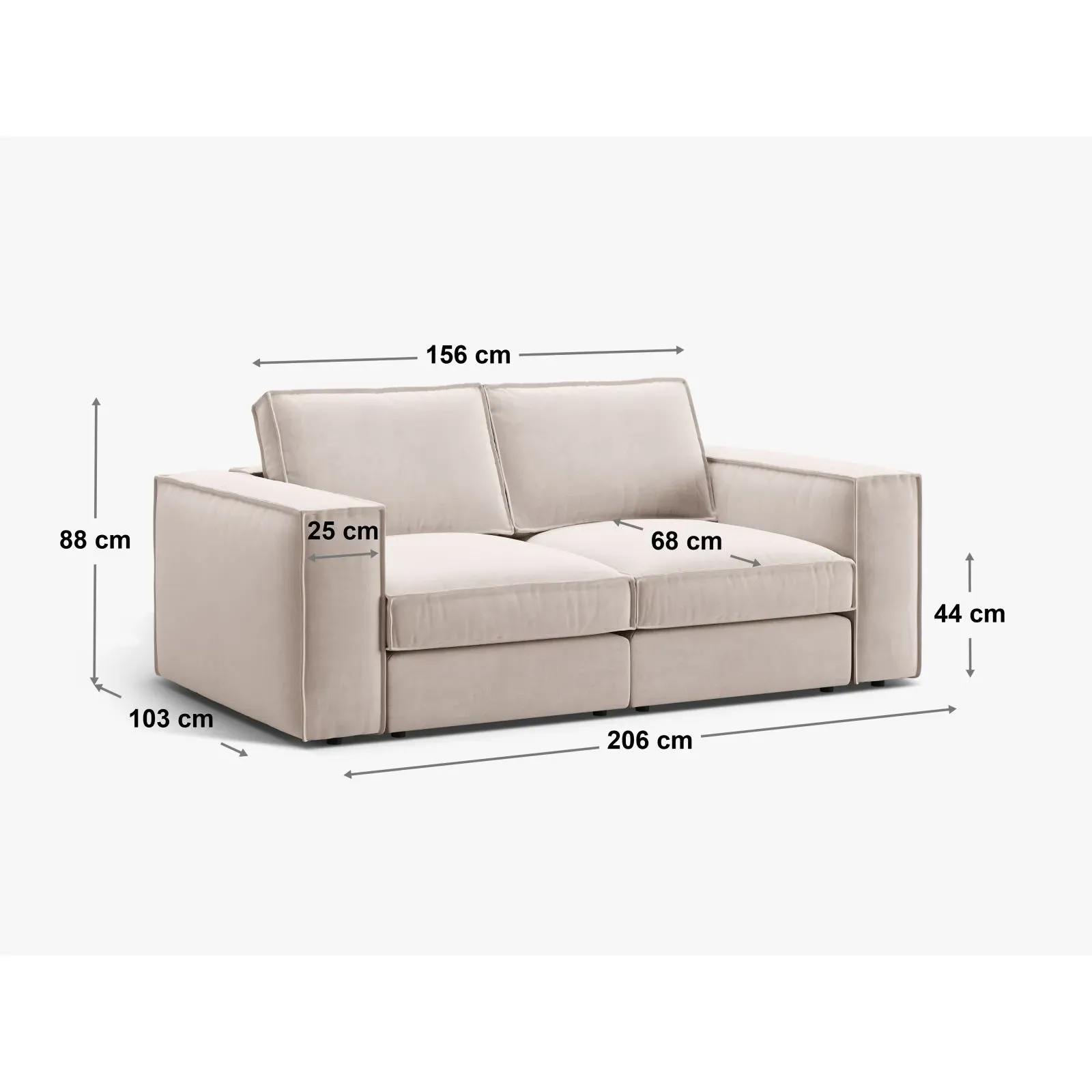 Pola 2-Sitzer Sofa aus Samt oder Strukturstoff, 206x103 cm - Image 47