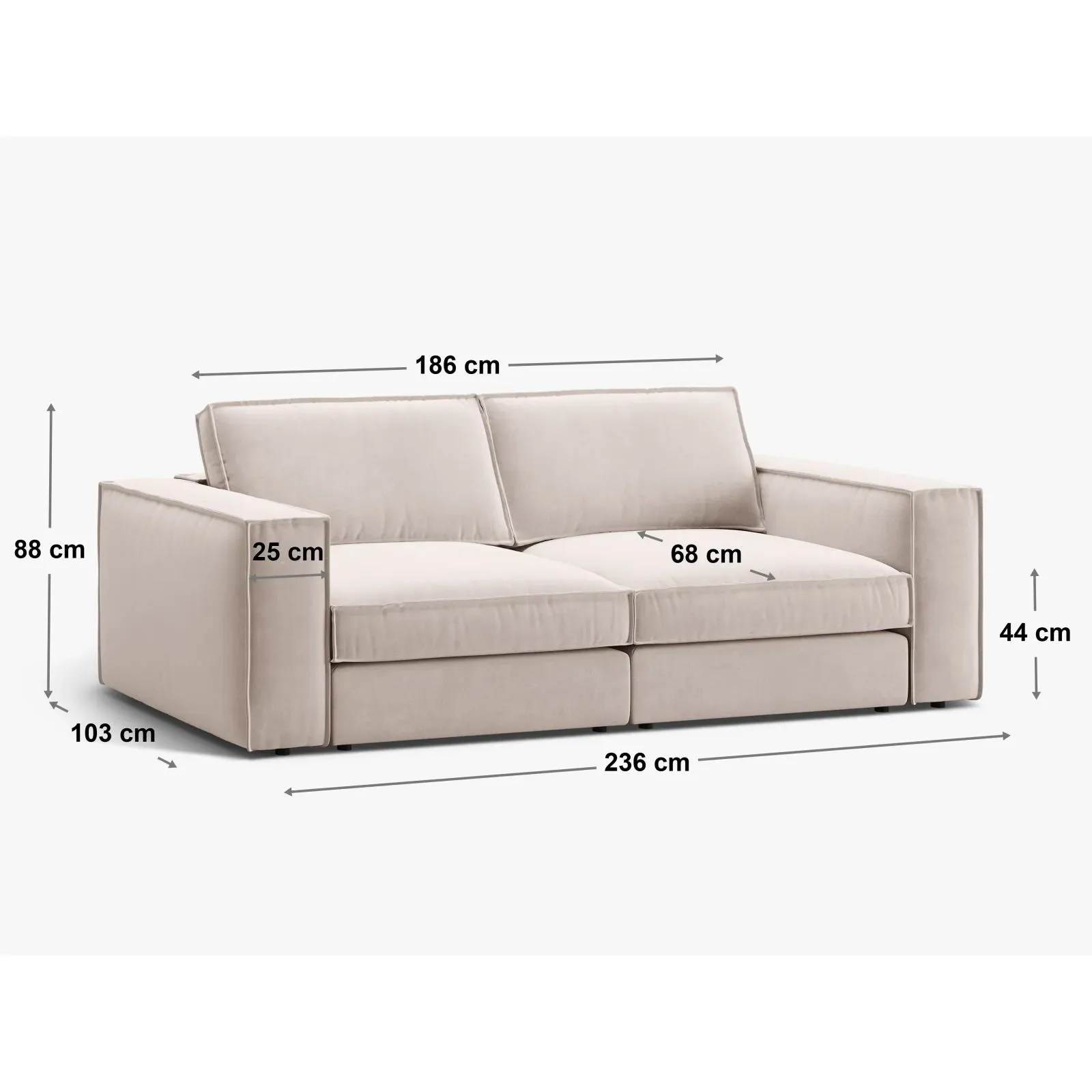 Pola 3-Sitzer Sofa aus Samt oder Strukturstoff, 236x103 cm - Image 2