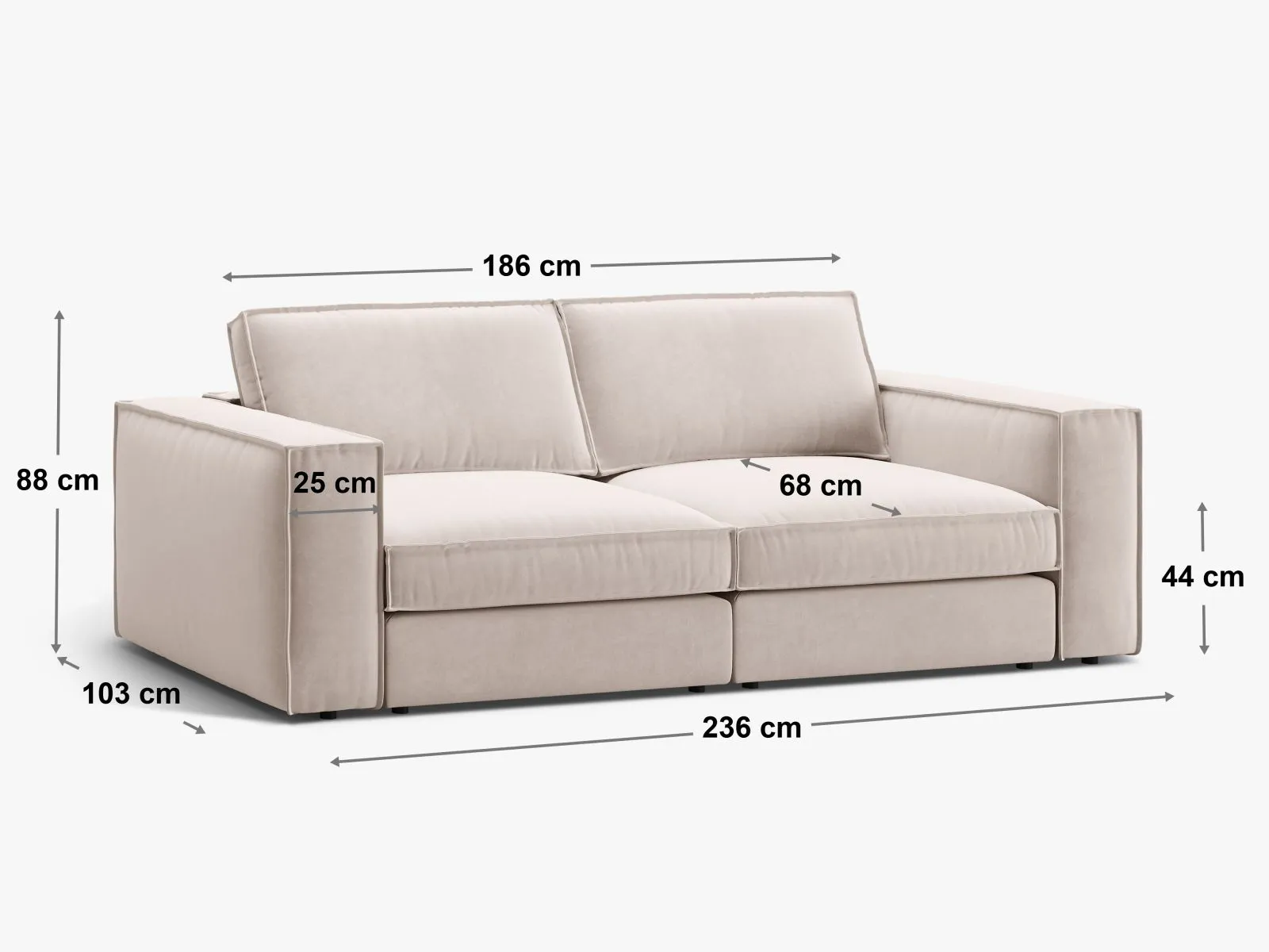 Pola 3-Sitzer Sofa aus Samt oder Strukturstoff, 236x103 cm - Image 77