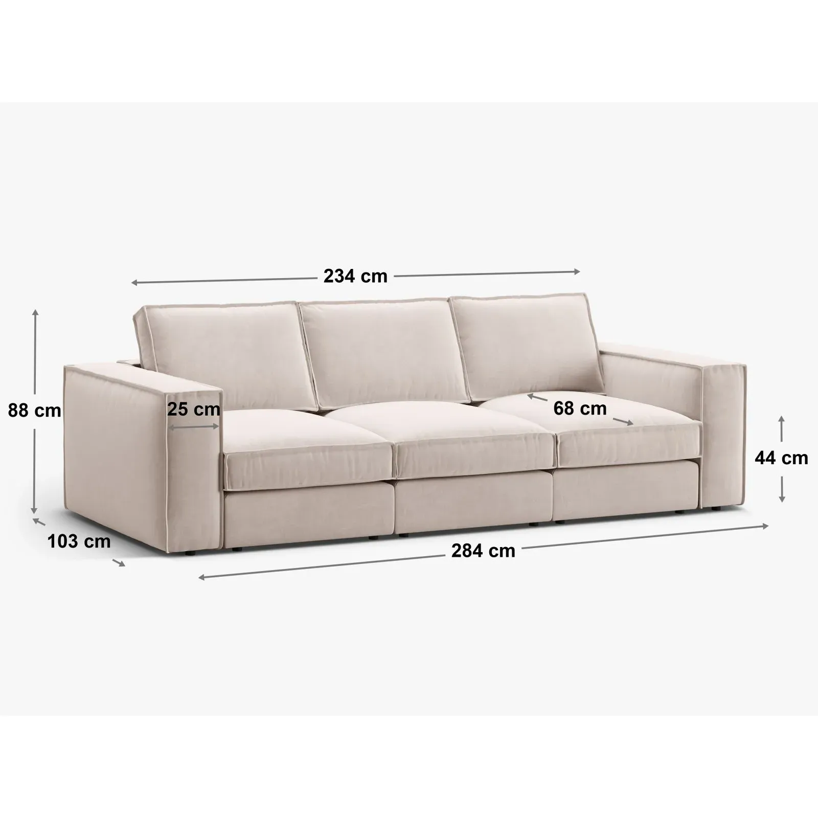 Pola 4-Sitzer Sofa aus Samt oder Strukturstoff, 284x103 cm - Image 12