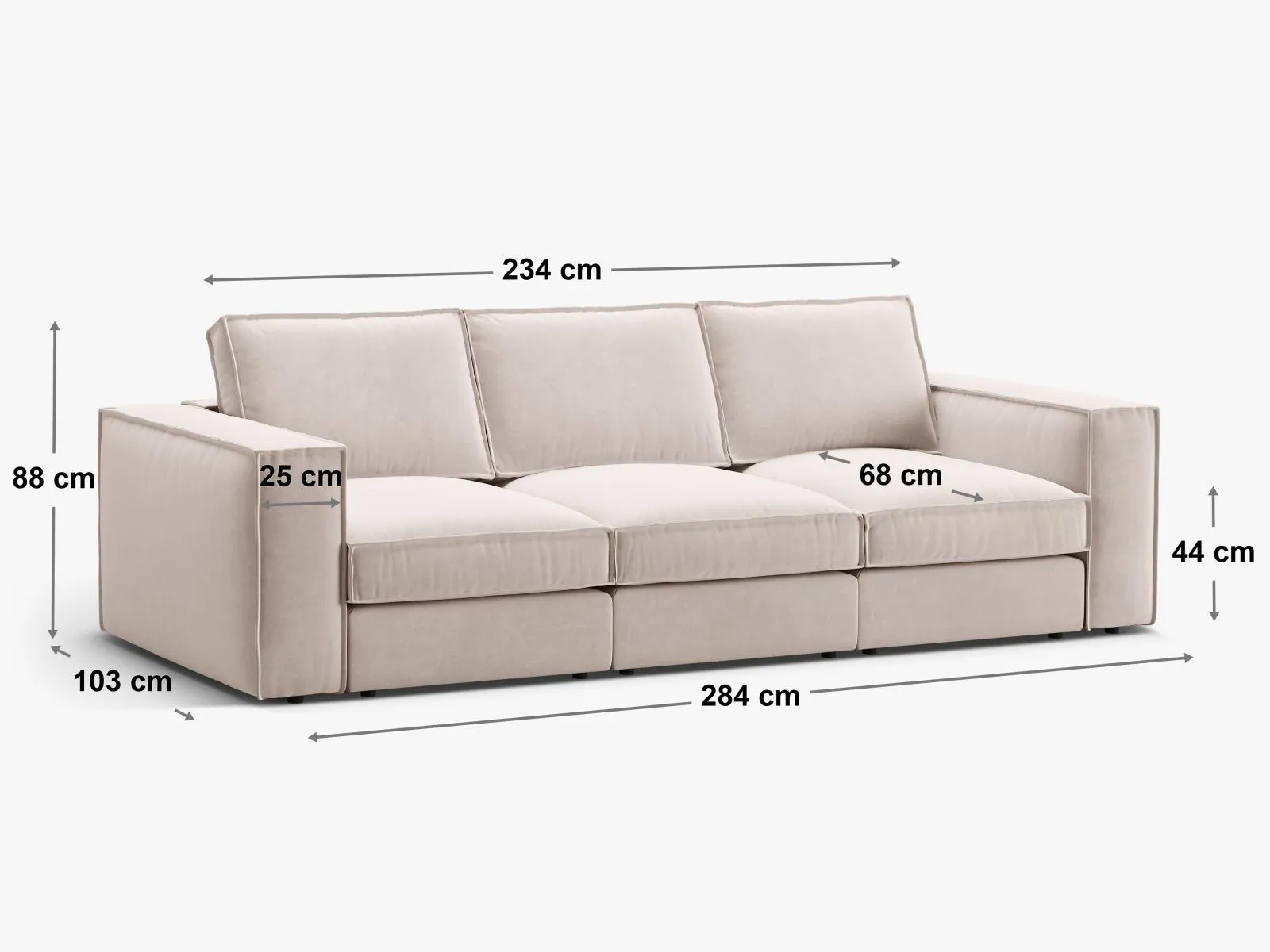 Pola 4-Sitzer Sofa aus Samt oder Strukturstoff, 284x103 cm - Image 27