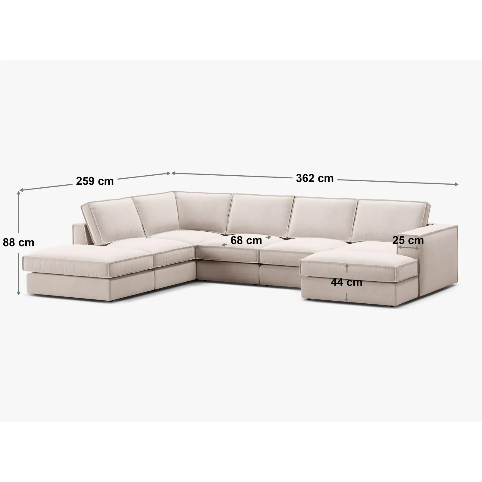Pola 5-Sitzer Panorama Ecksofa, Linke Seite, aus Samt oder Strukturstoff, 362x259 cm - Image 8