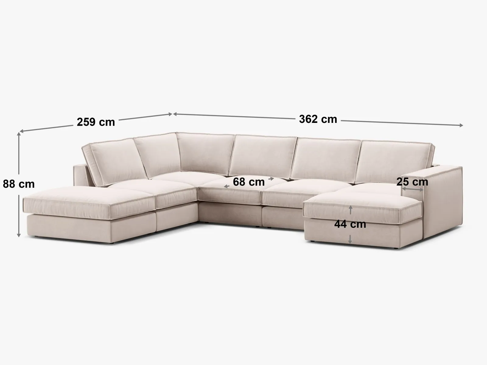Pola 5-Sitzer Panorama Ecksofa, Rechte Seite, aus Samt in Beige (Salvador 1), 362x259 cm - Image 60