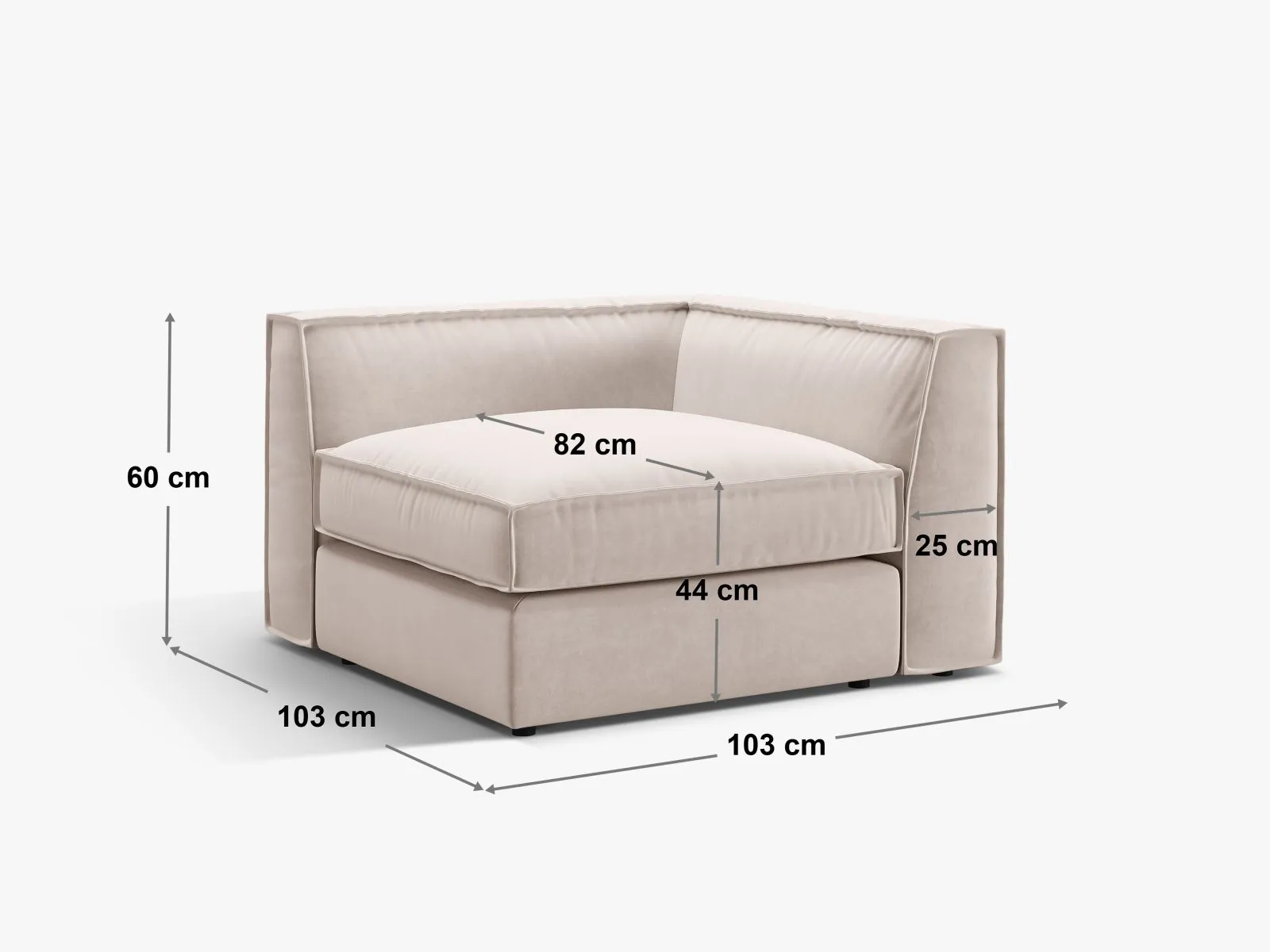 Pola Modulares 1-Sitzer Ecksofa Element aus Samt oder Strukturstoff, 103x103x88 cm - Image 37