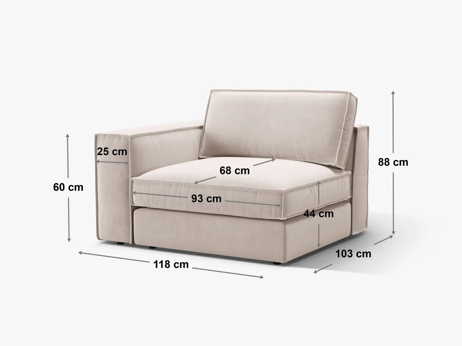 Pola Modulares 1-Sitzer Sofa Sitzelement, Linke Seite, aus Samt oder Strukturstoff, 103x118 cm - Image 77