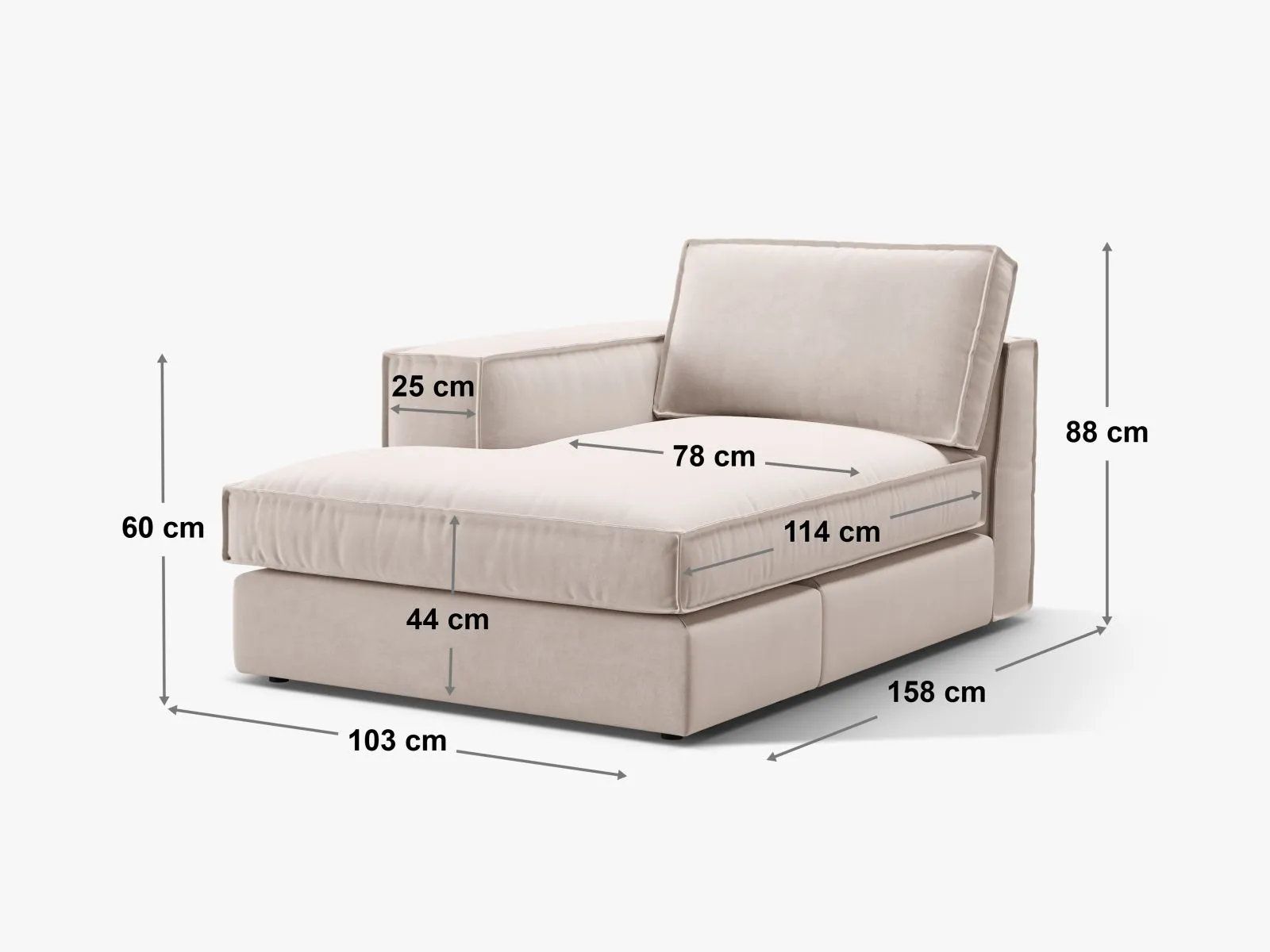 Pola Modulares 1-Sitzer Sofa Sitzelement, Linke Seite, aus Samt oder Strukturstoff, 103x158 cm - Image 57