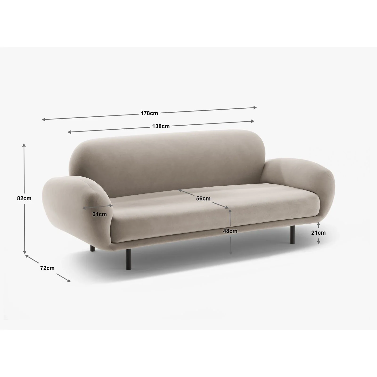Poppy 2,5-Sitzer Sofa aus Samt, Chenille oder Boucle, 178x72 cm - Image 119