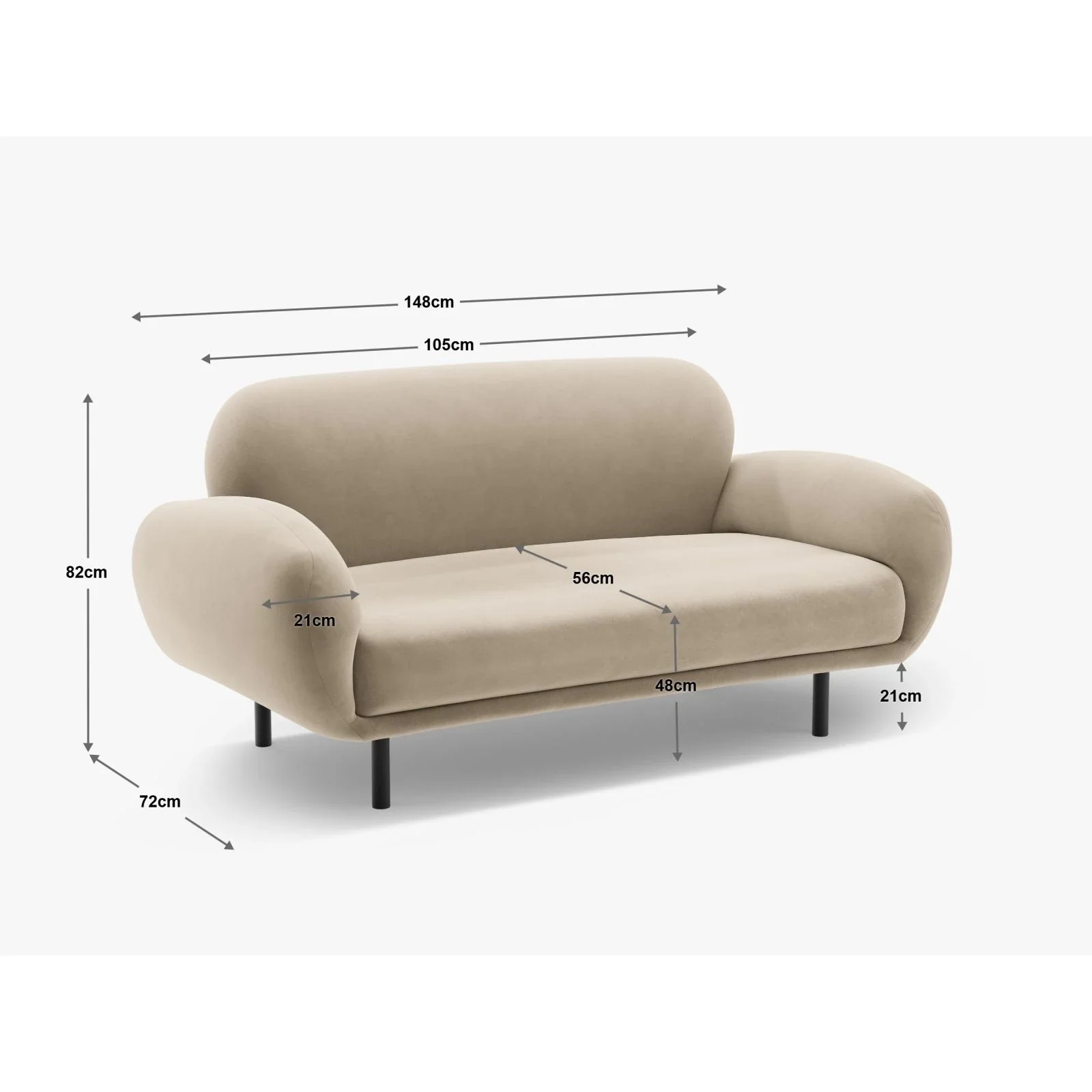 Poppy 2-Sitzer Sofa aus Samt, Chenille oder Boucle, 148x72 cm - Image 107