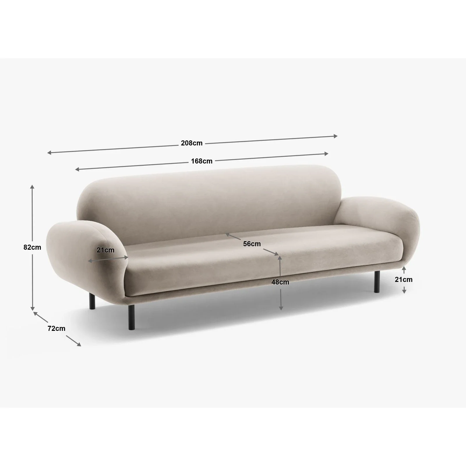 Poppy 3-Sitzer Sofa aus Samt, Chenille oder Boucle, 208x72 cm - Image 101