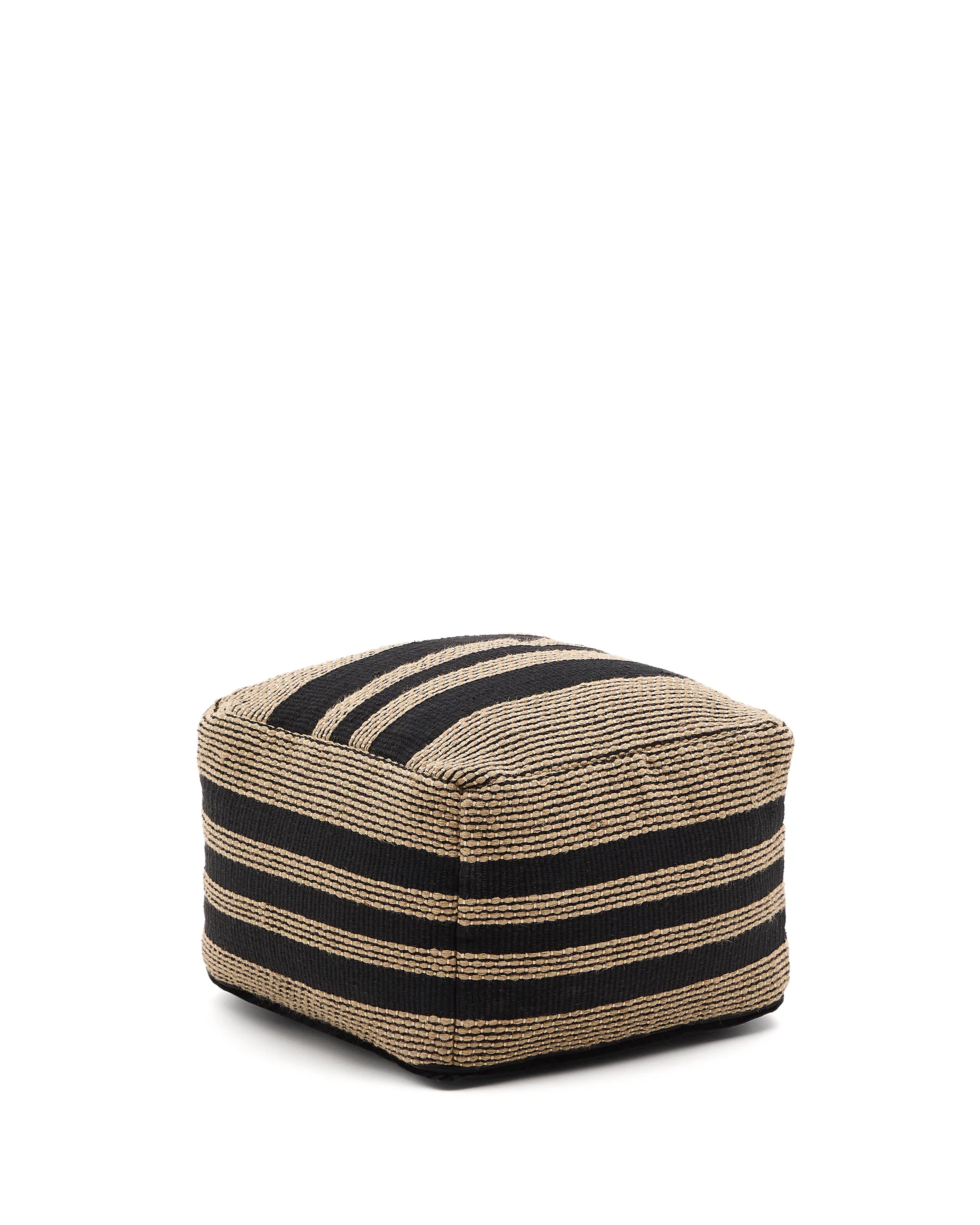 Pouf Aylin aus Baumwolle mit Jutestickerei in Beige und Schwarz 60 x 60 cm