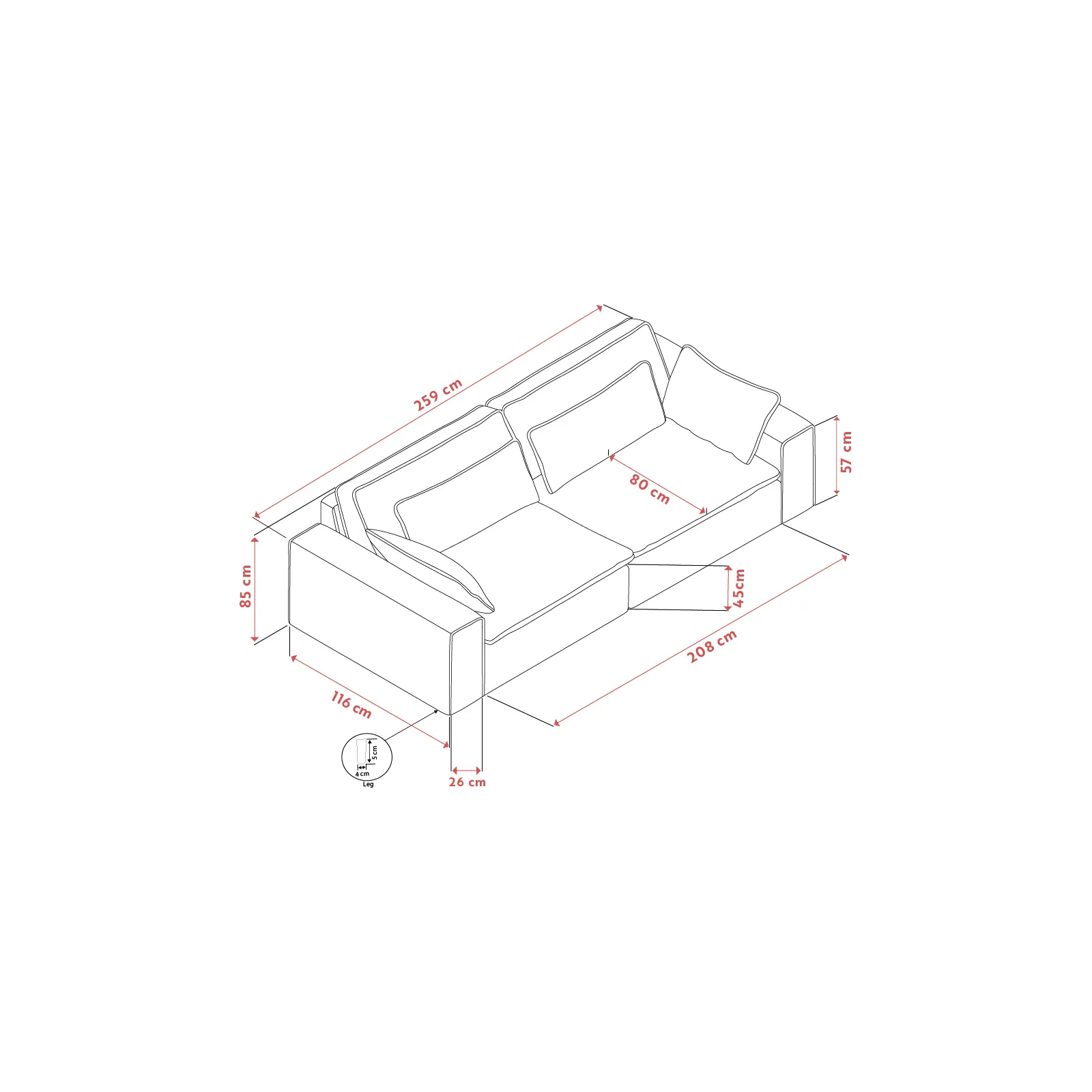RAWLINS 3-Sitzer Sofa in Sandra Hellbeige, 259x116x85 cm - Image 5