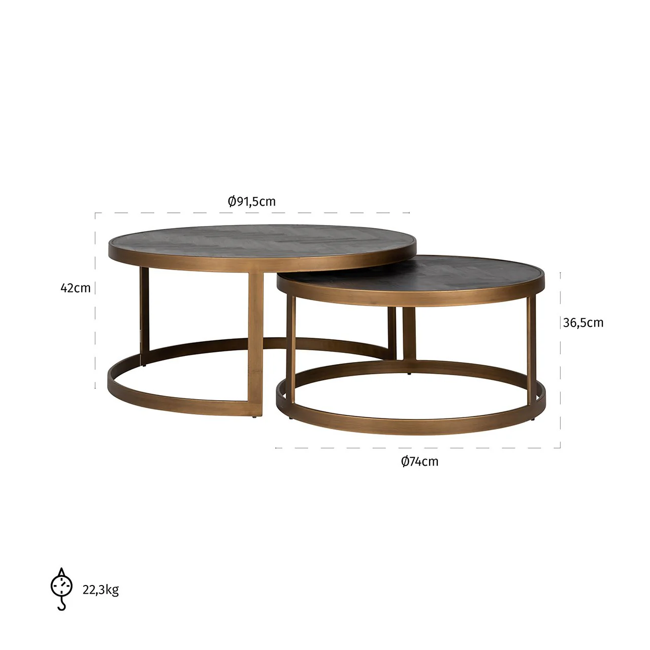Couchtisch Blackbone brass set von 2 (Black rustic) - Image 3
