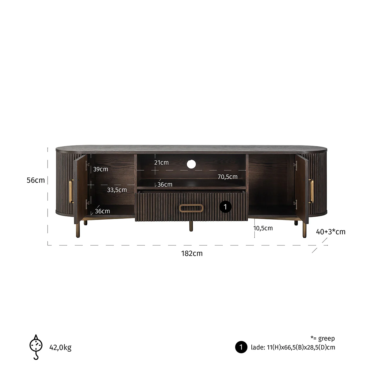 TV Kommode Luxor 2-Türen 1-Schublade (Brown) - Image 4