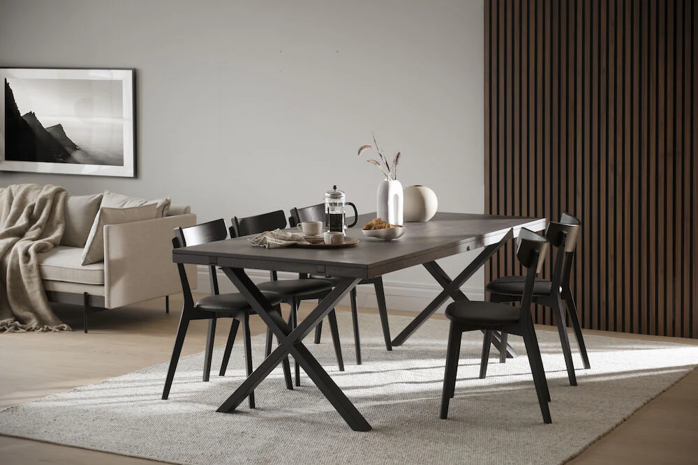 BROOKLYN Esstisch Dunkelbraun/Schwarz X-Beine 220-320x95x75cm - Image 2