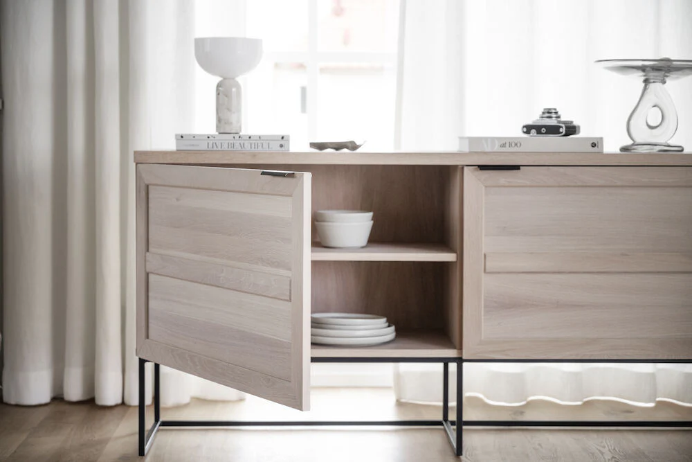 EVERETT Sideboard Weiß pigmentiert/Schwarz 160x41x75cm - Image 3